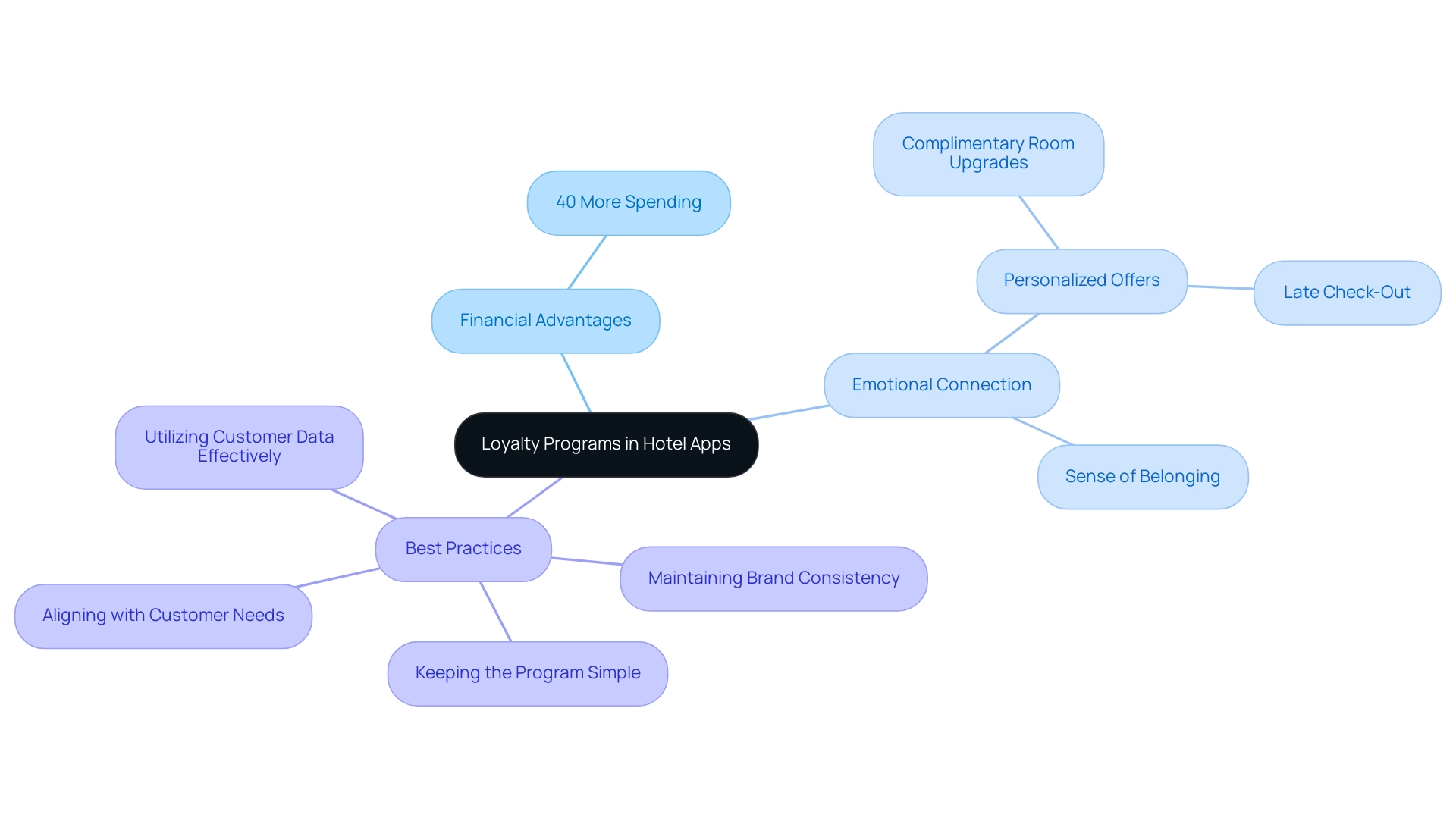 Central node represents the main concept, while branches depict key areas related to loyalty programs and their impacts.