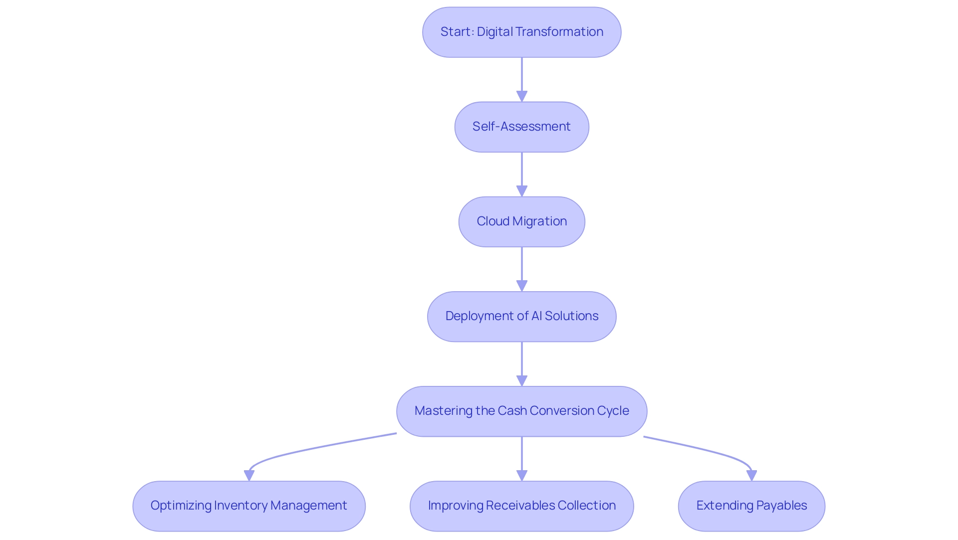 Each box represents a step or strategy in the digital transformation process, with arrows indicating the sequence and flow of actions.