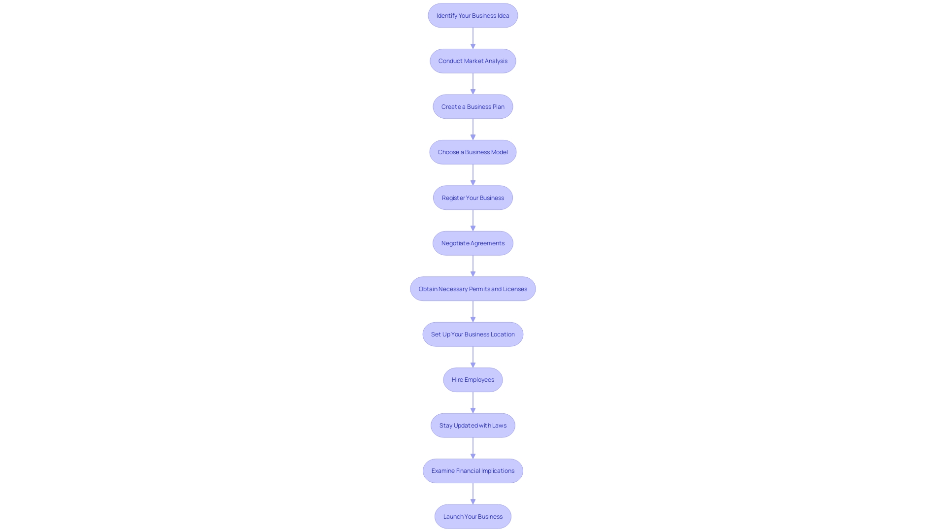 Flowchart depicting the process of setting up a business in Texas