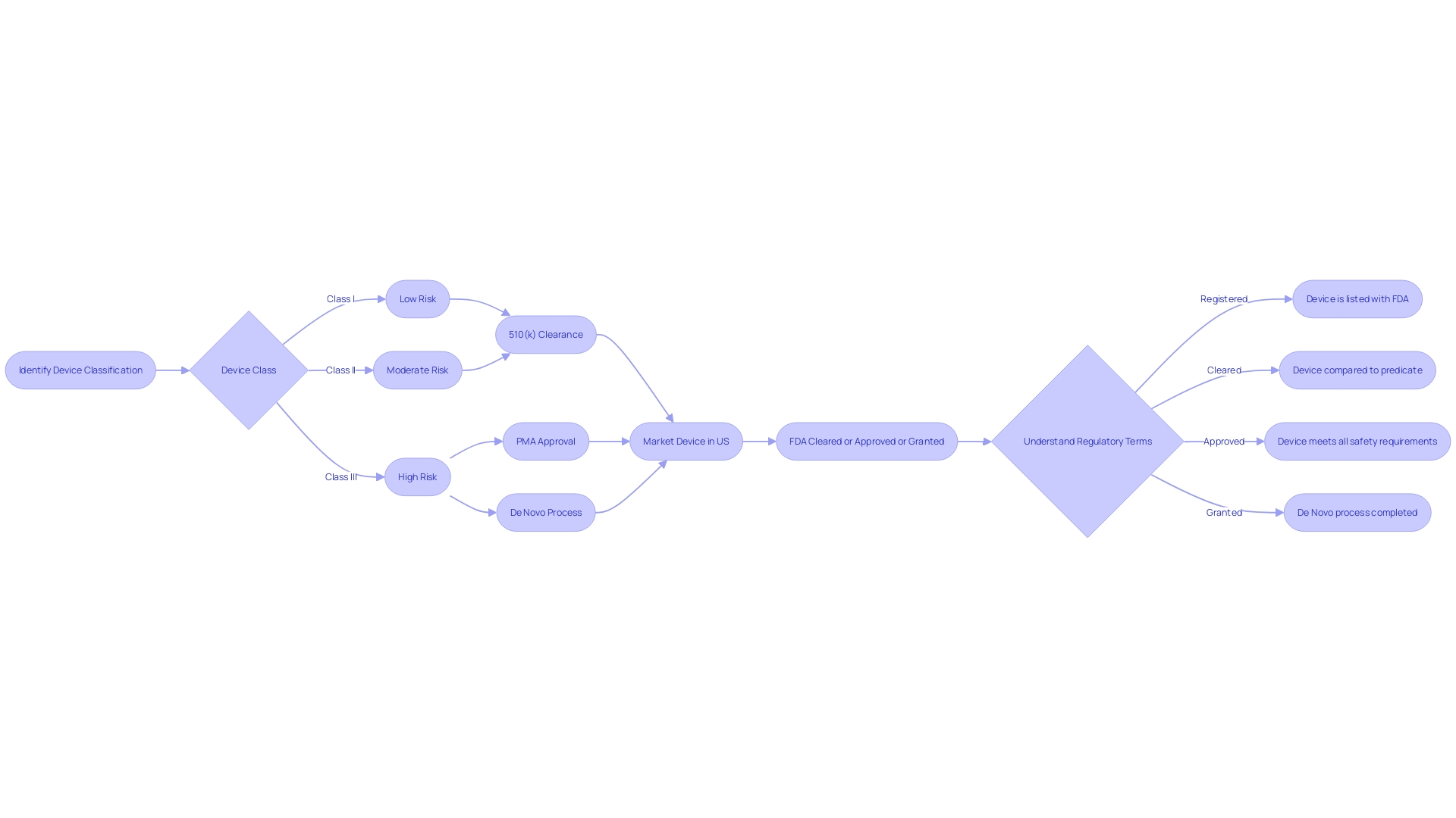 Flowchart: FDA Approval, Clearance, and Compliance Process