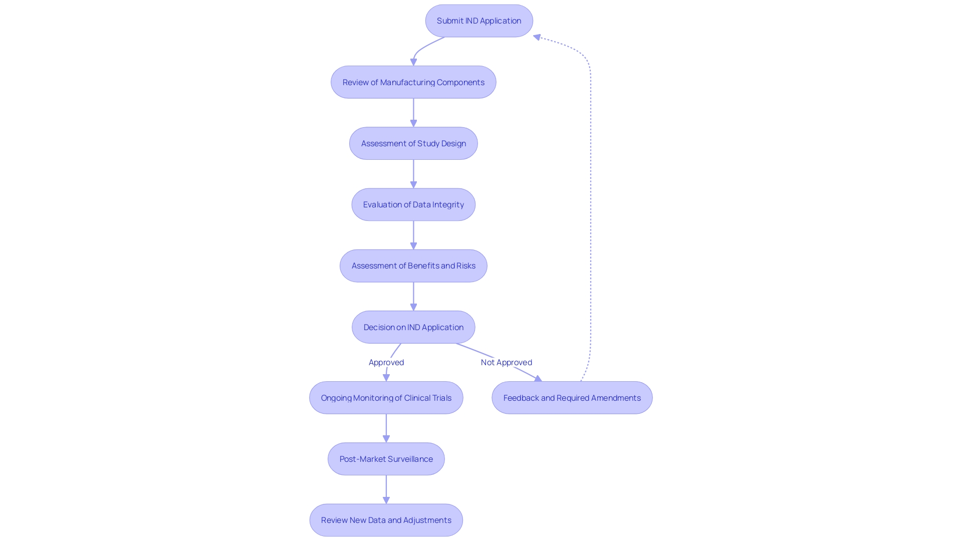 Flowchart: FDA Evaluation Process for Investigational New Drug (IND) Applications