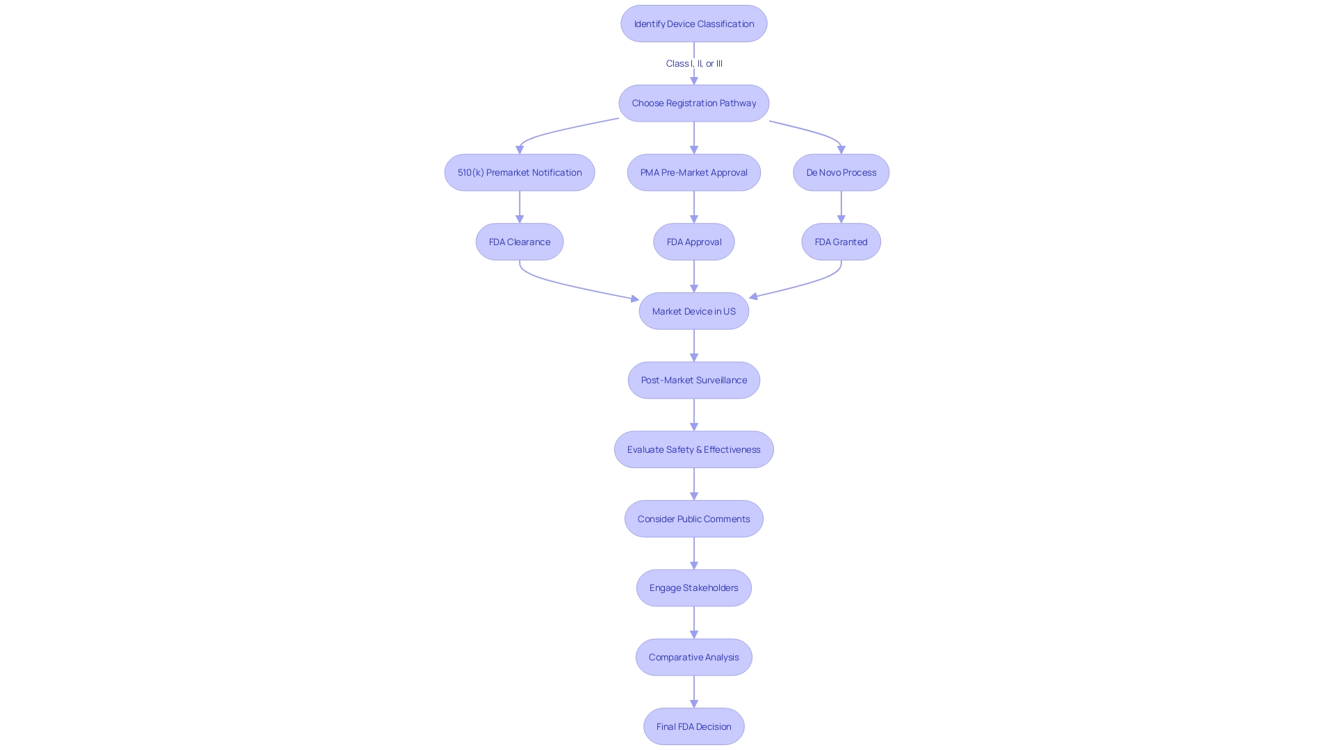 Flowchart illustrating the FDA's 510(k) review process