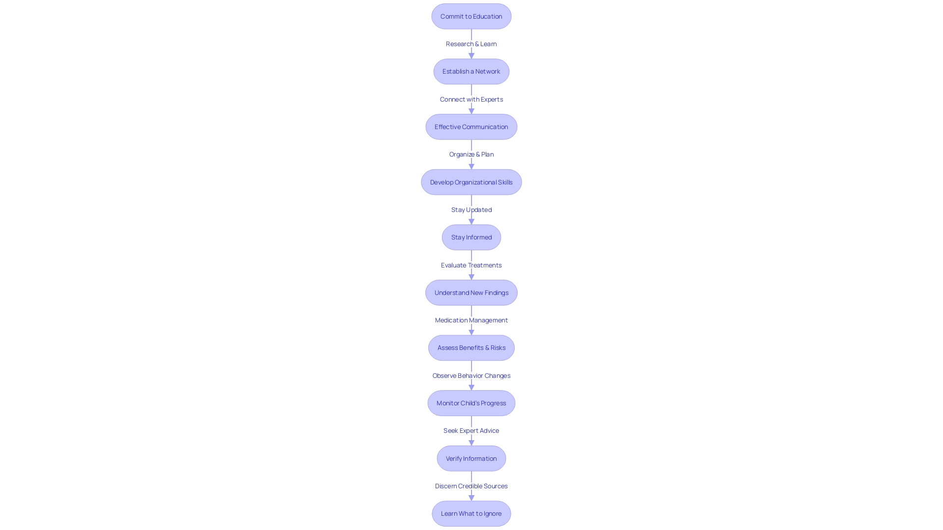 Flowchart illustrating the journey of understanding autism in three-year-olds and the steps involved in becoming an effective parent advocate.