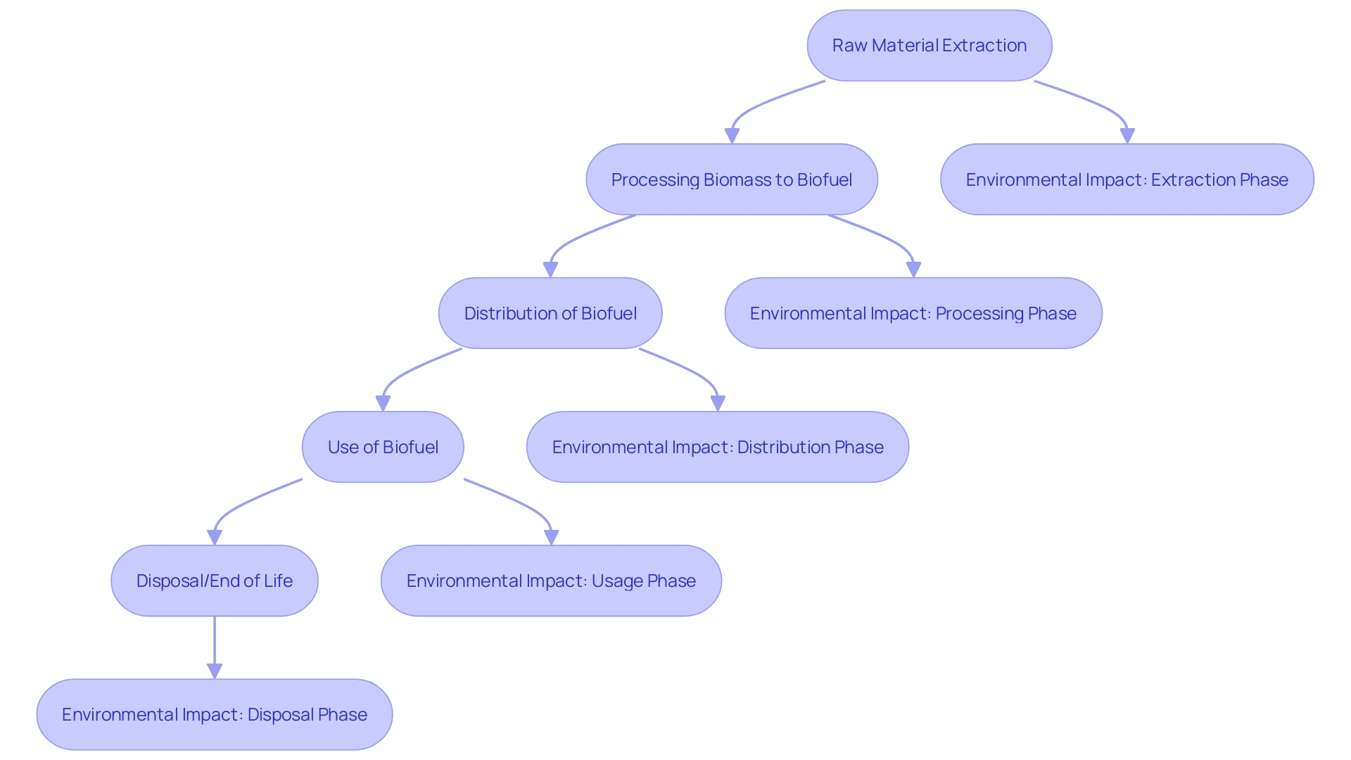 Flowchart illustrating the Life Cycle Assessment (LCA) process for biomass to biofuel conversion