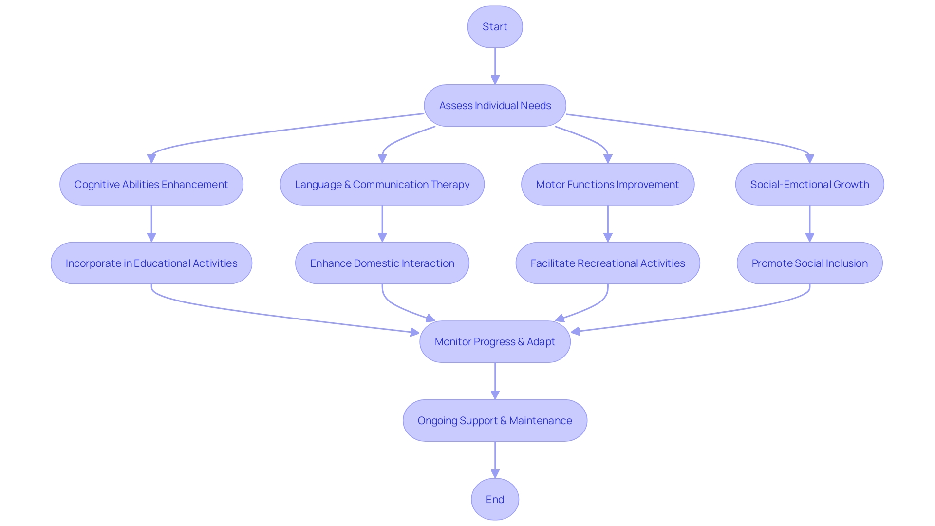 Flowchart illustrating the process of developmental therapies for individuals with autism