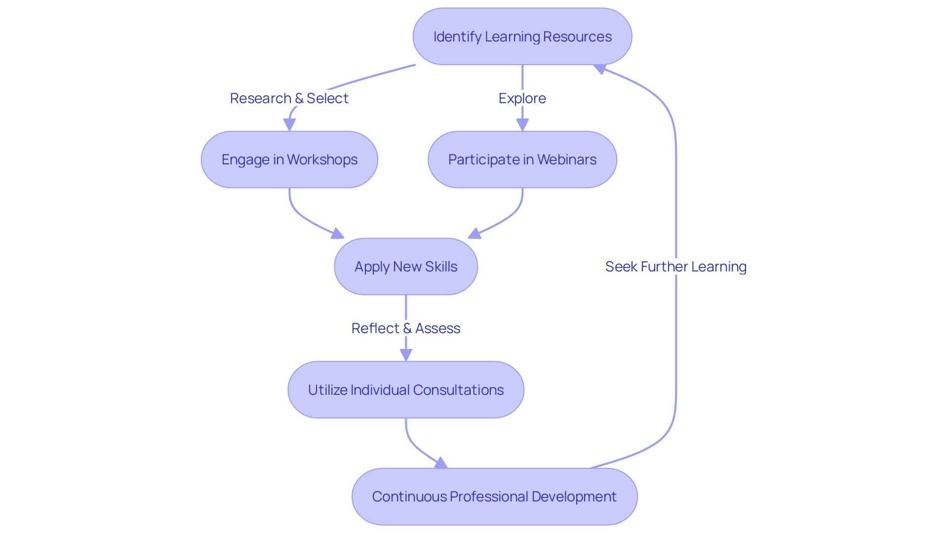 Flowchart illustrating the process of professional development for team members