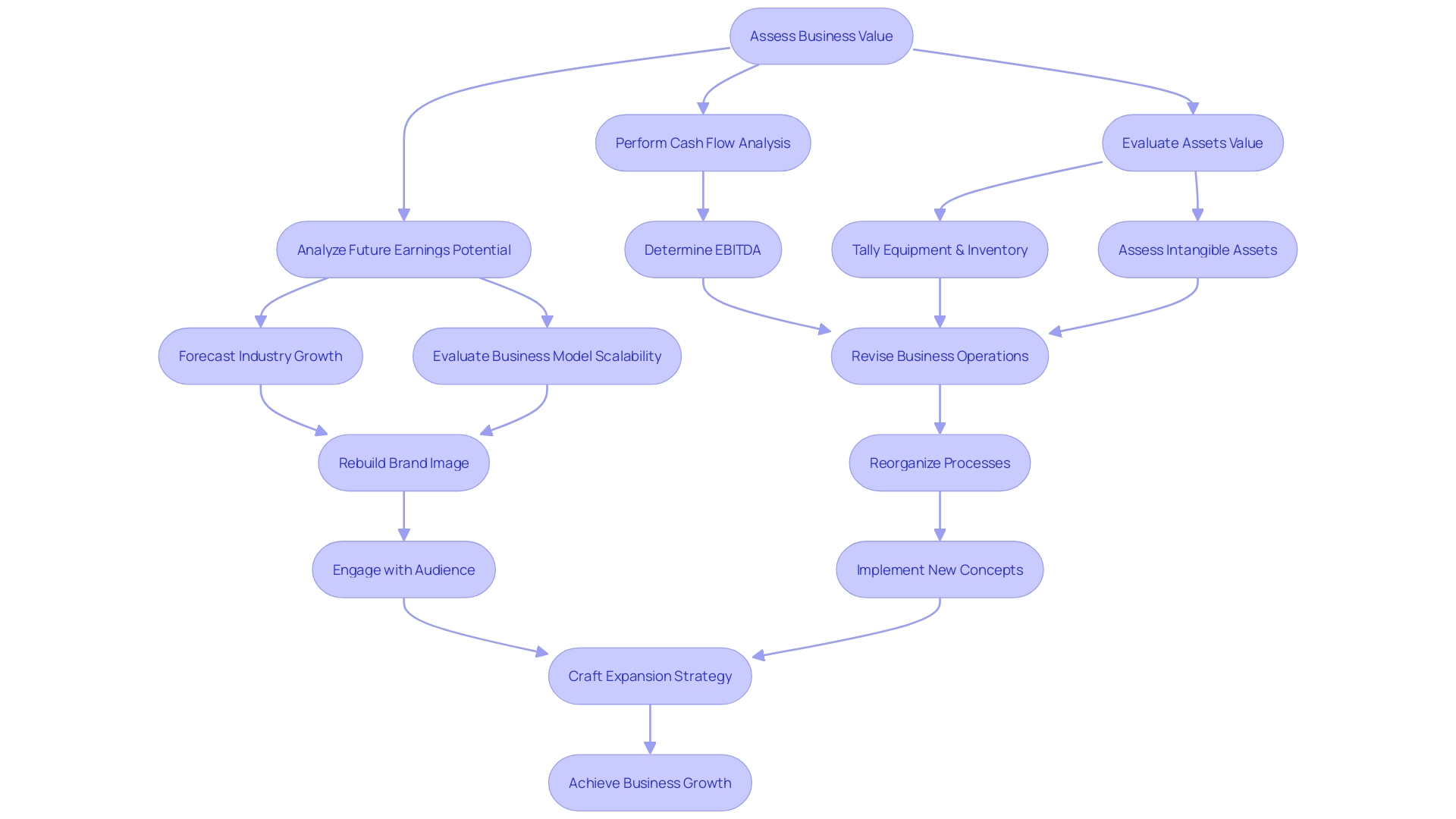 Flowchart illustrating the process of reviving a struggling business