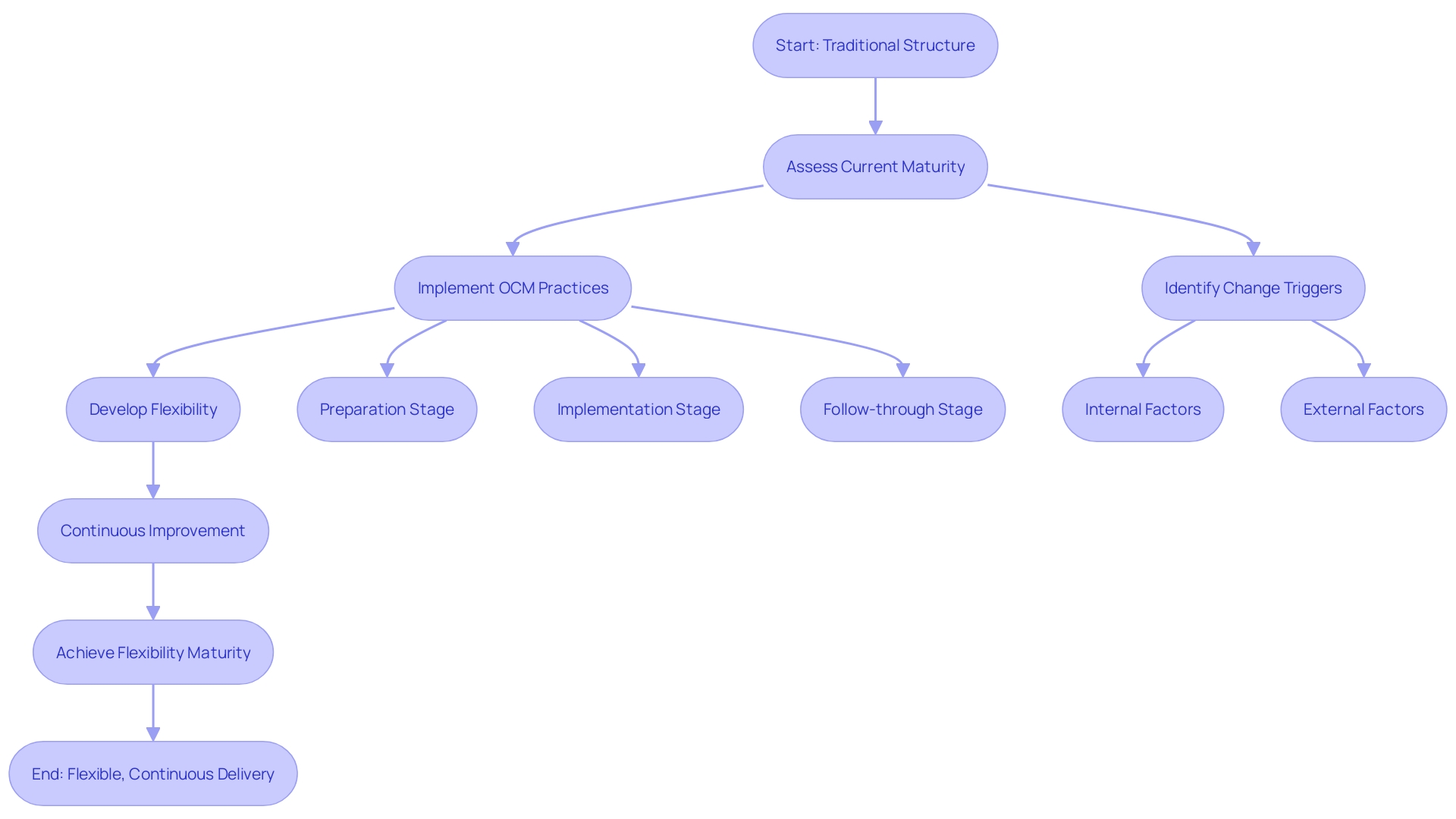 Flowchart illustrating the progression of organizations towards flexibility maturity