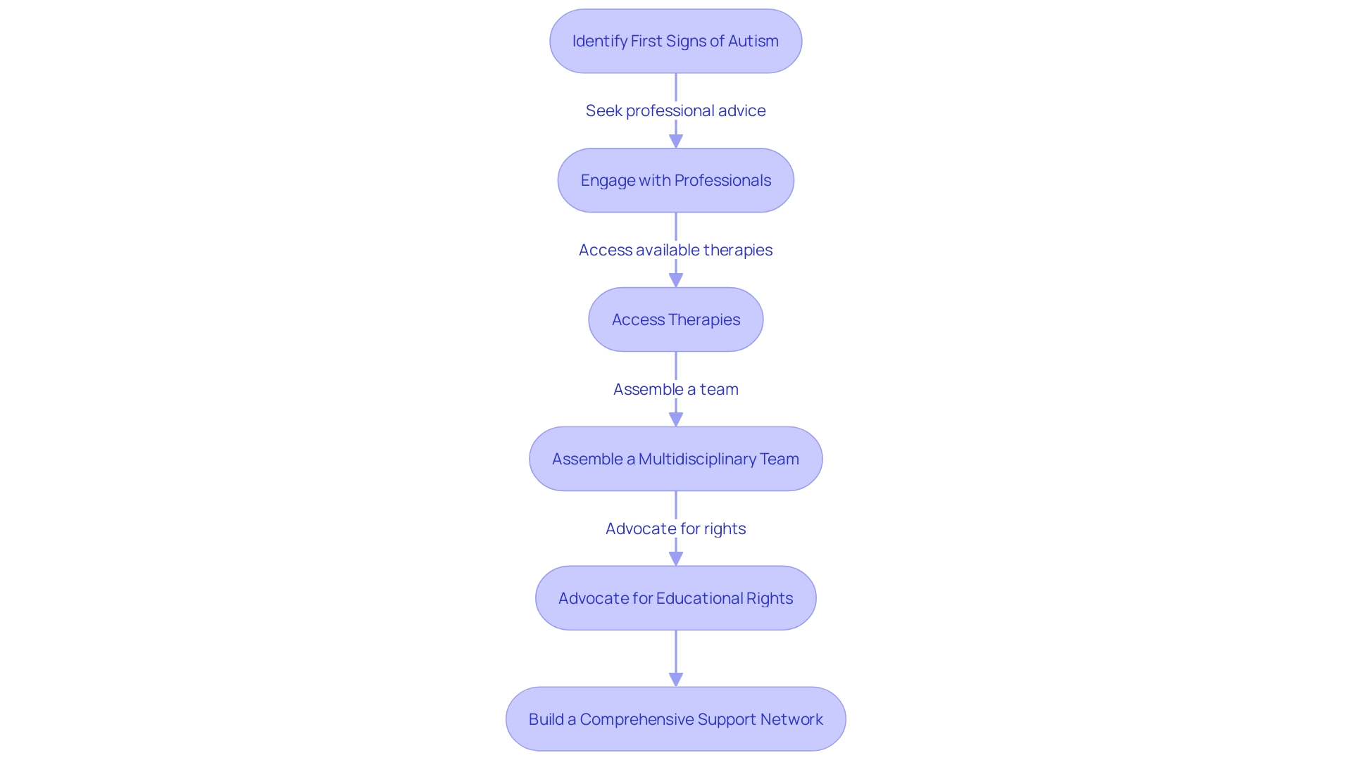 Flowchart illustrating the steps involved in building a support network for individuals with autism