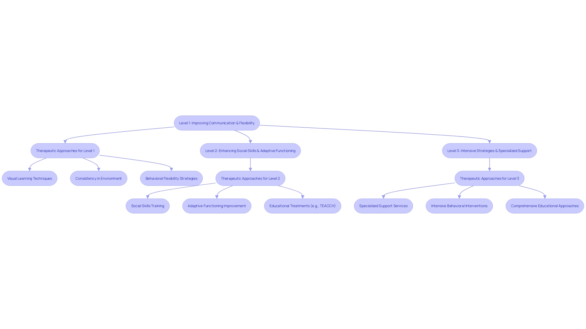 Flowchart: Levels of Support and Therapeutic Approaches for Individuals with Autism