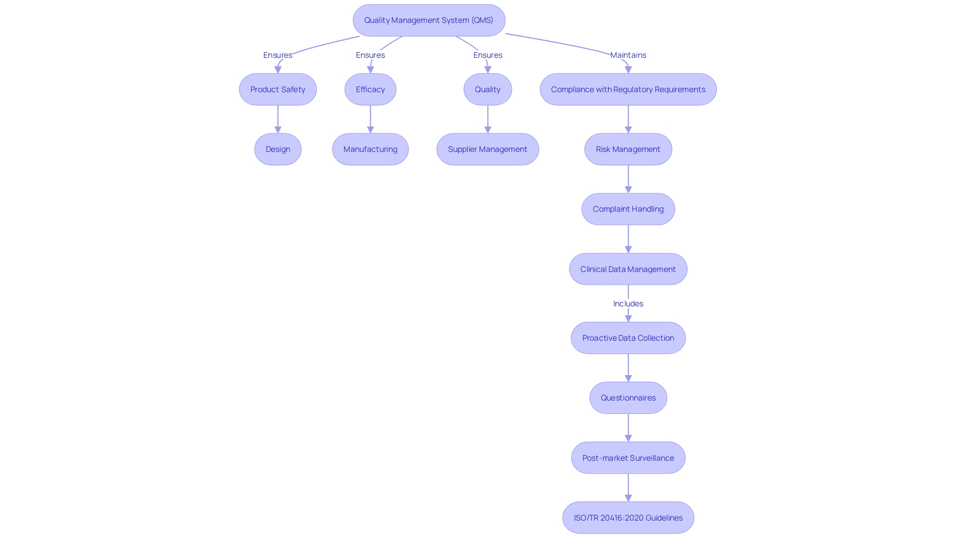 Flowchart showing the Quality Management System (QMS) process in the healthcare equipment industry.