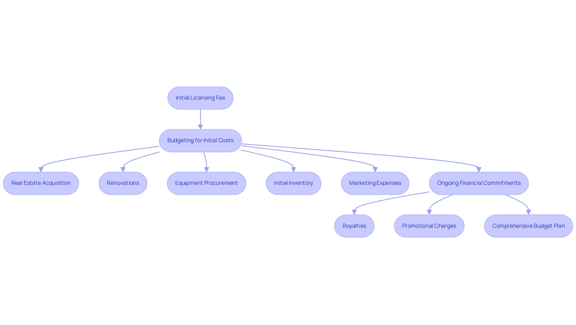 Each box represents a key financial component in starting a franchise. The arrows indicate the sequential flow of financial considerations and planning.