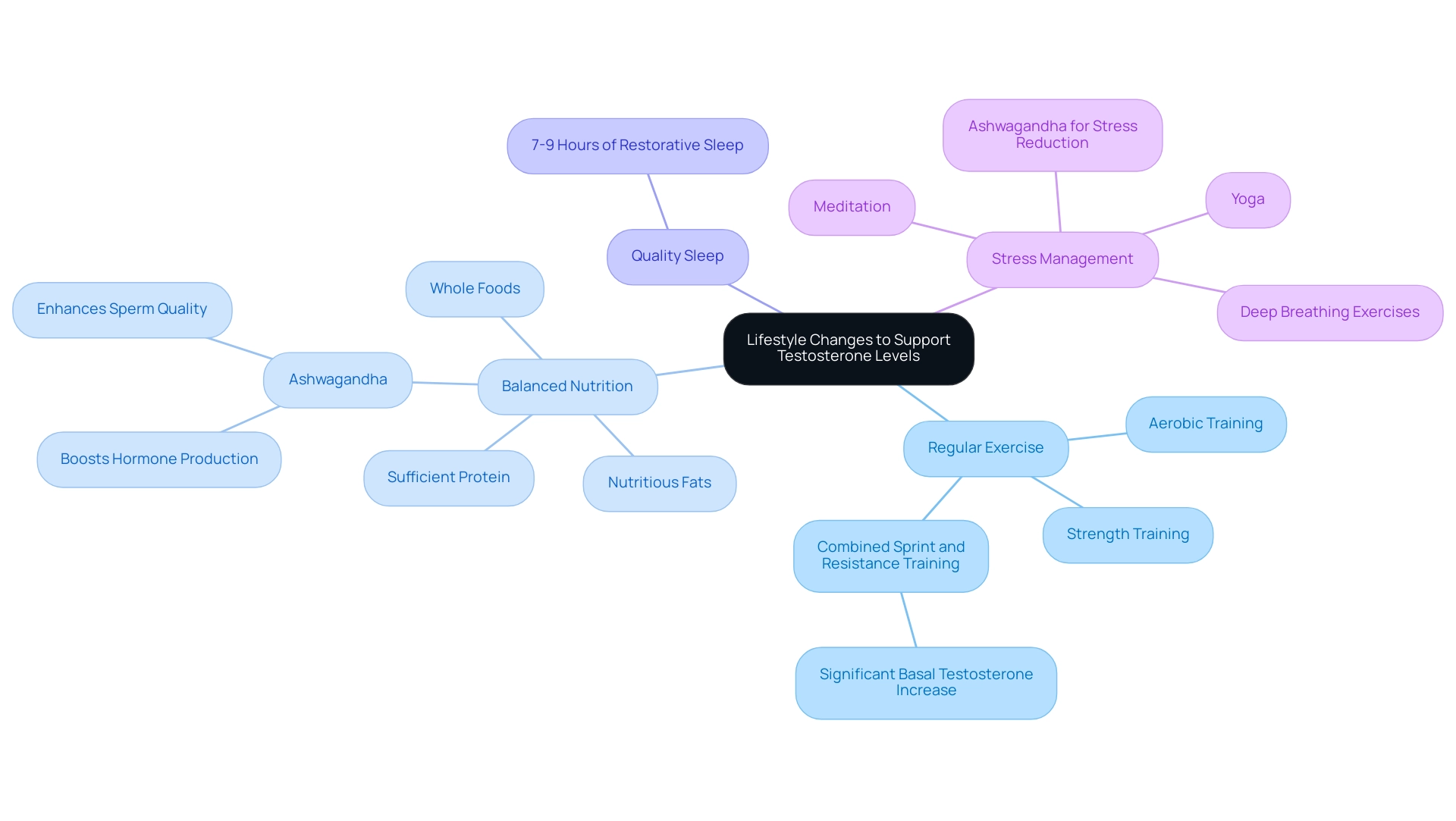 The central node represents overall lifestyle changes, with branches for each key area and sub-branches detailing specific strategies.