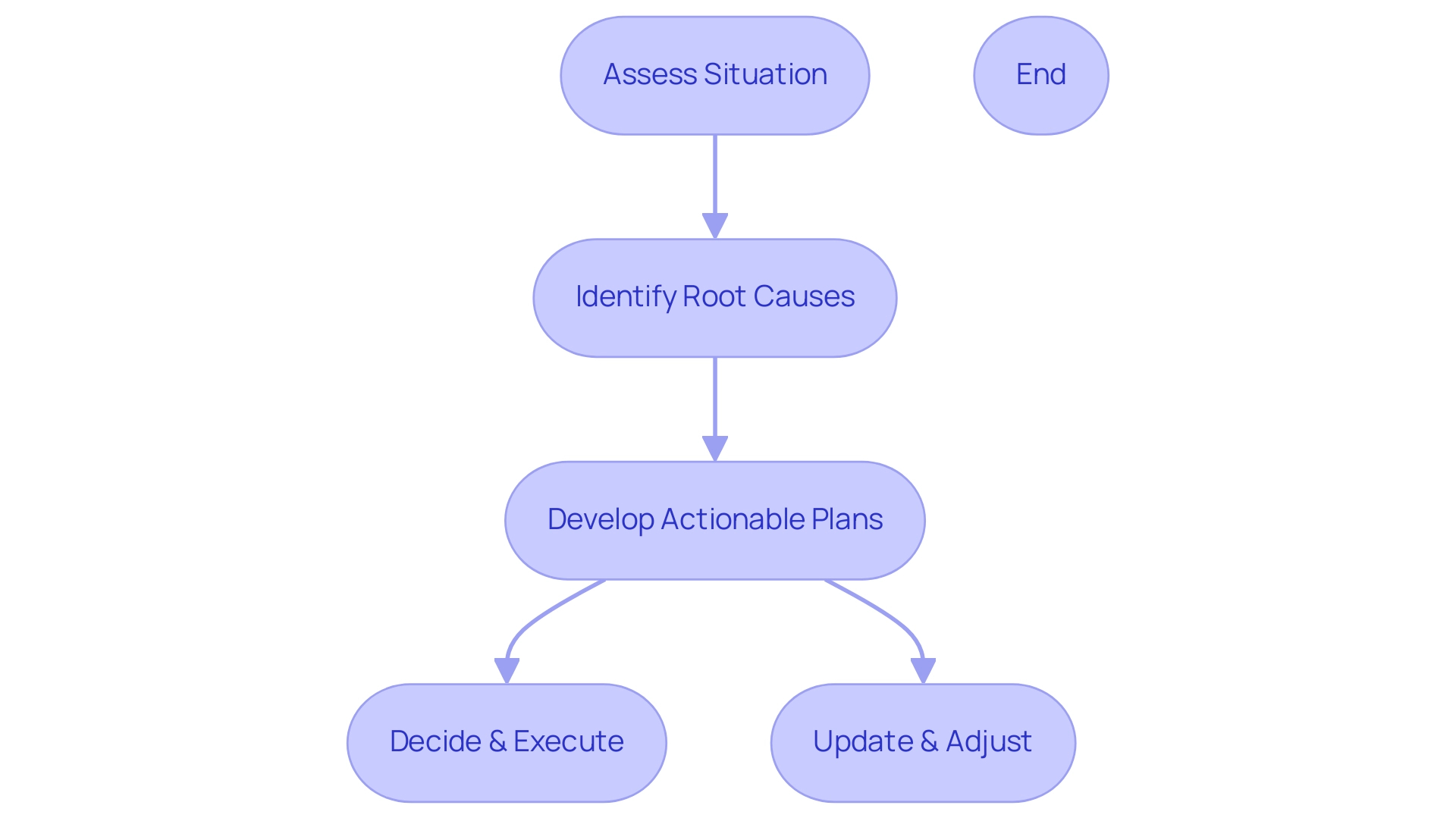 Each box represents a step in the interim management process; arrows indicate the flow from assessment to execution and adjustment.