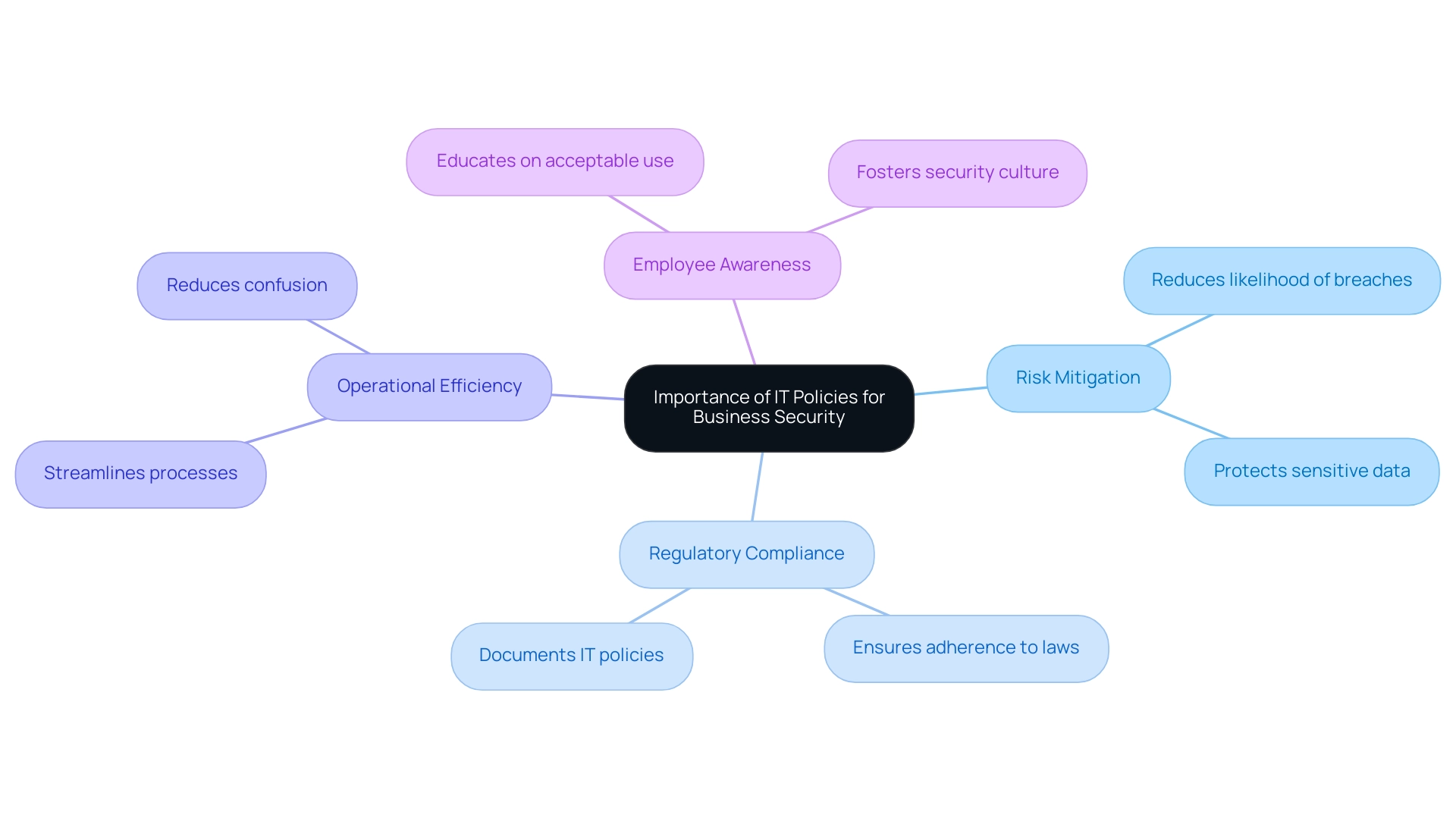 The central node represents the significance of IT policies, while the branches reflect the four key reasons for implementation.