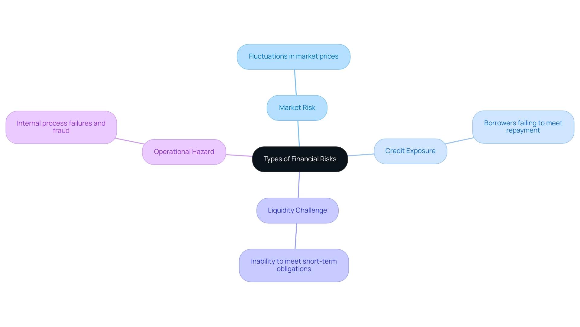 Each branch represents a type of financial risk, with sub-branches providing definitions and descriptions for each category.