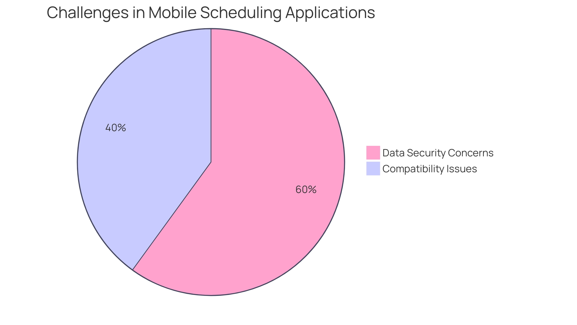 Blue slice represents individuals facing compatibility issues (40%), and the red slice represents those concerned about data security (60%).