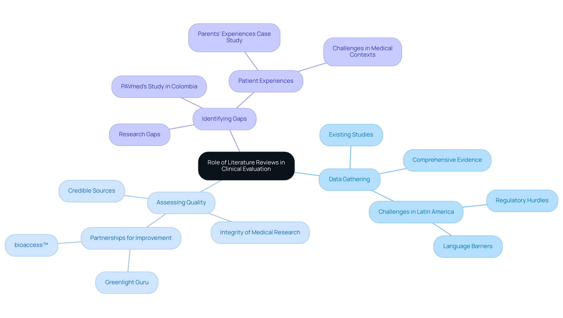 The central node represents the overall role of literature reviews, with branches indicating key functions and sub-branches providing detailed insights and examples.