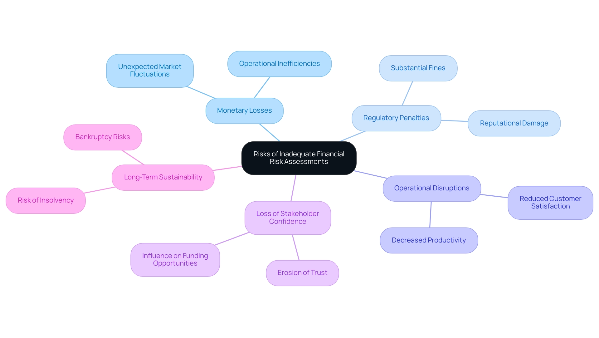 The central node represents the main theme, while the branches illustrate the specific risks associated with inadequate financial evaluations.