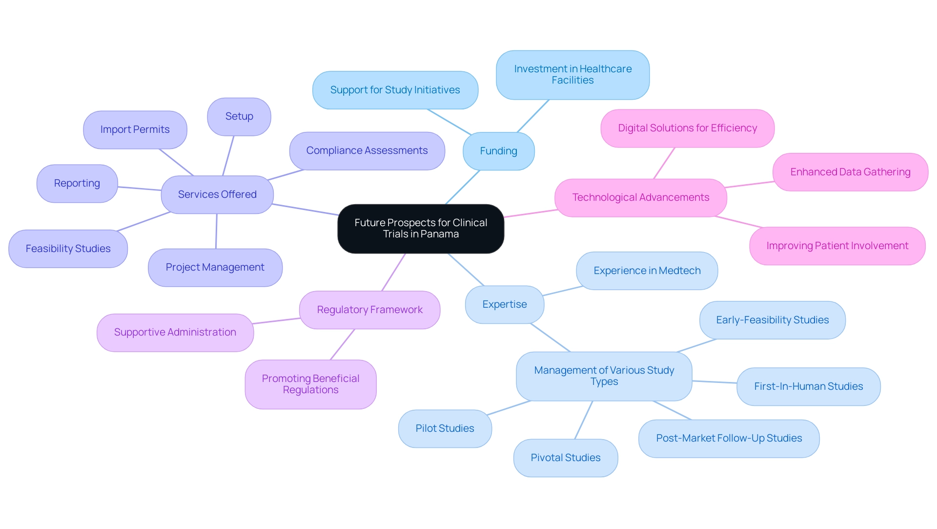 The central node represents the overall prospects, with branches showing major contributing factors and their specific elements.