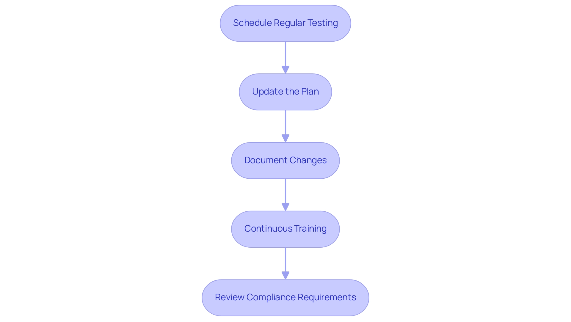 Each box represents a step in the process, with arrows indicating the sequence of actions to effectively test and maintain the disaster recovery plan.