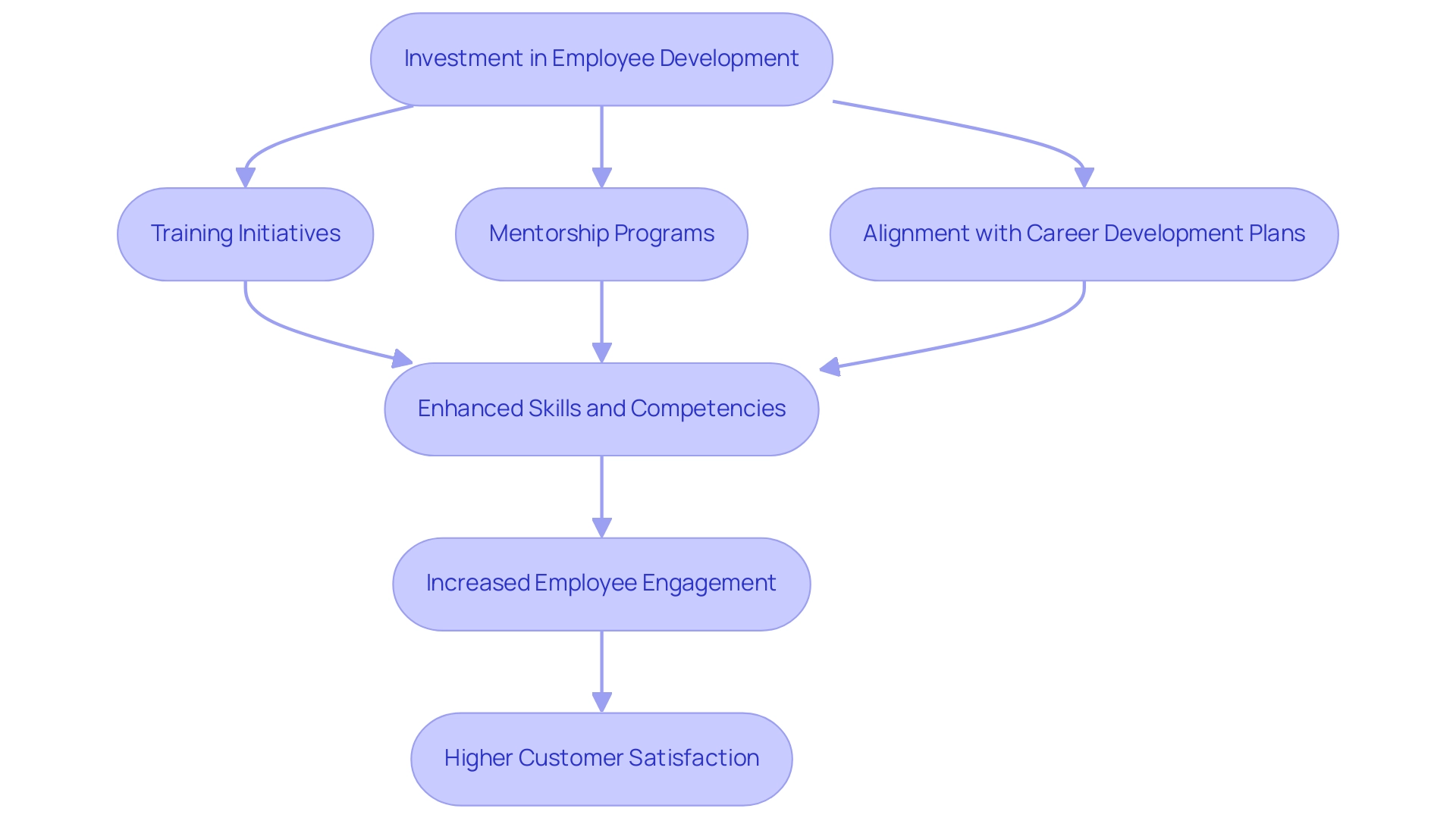 Boxes represent different stages in the development and engagement process, with arrows indicating the flow from investment in development to customer satisfaction.