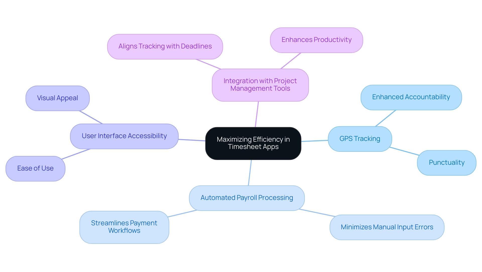 The central node represents the main goal of maximizing efficiency, with branches showing essential features that contribute to this objective.