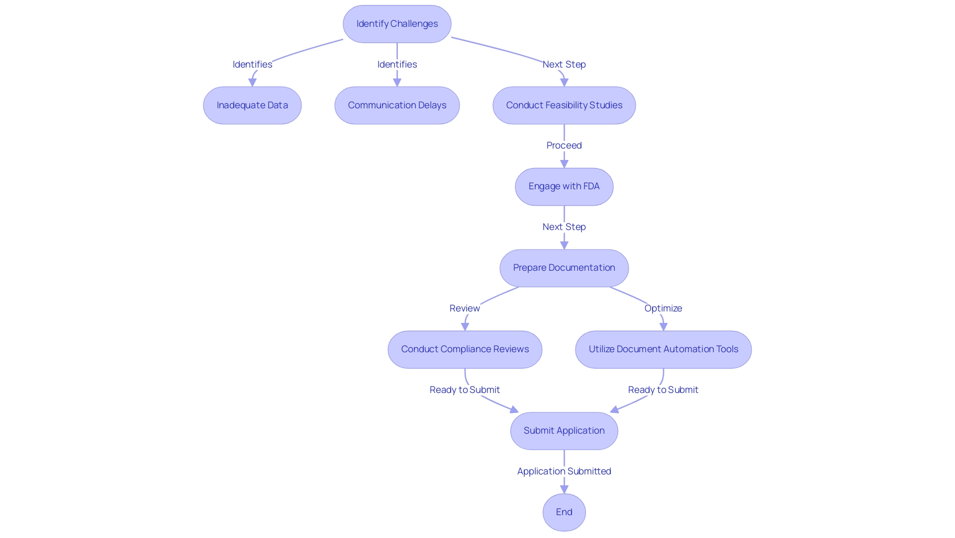 The flowchart uses different colors: red for challenges, blue for actions, and green for services to enhance clarity in understanding the process.