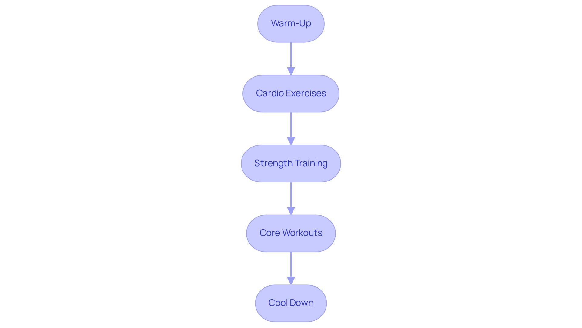 Each box represents a step in the workout routine, with distinct colors indicating the category of exercises.