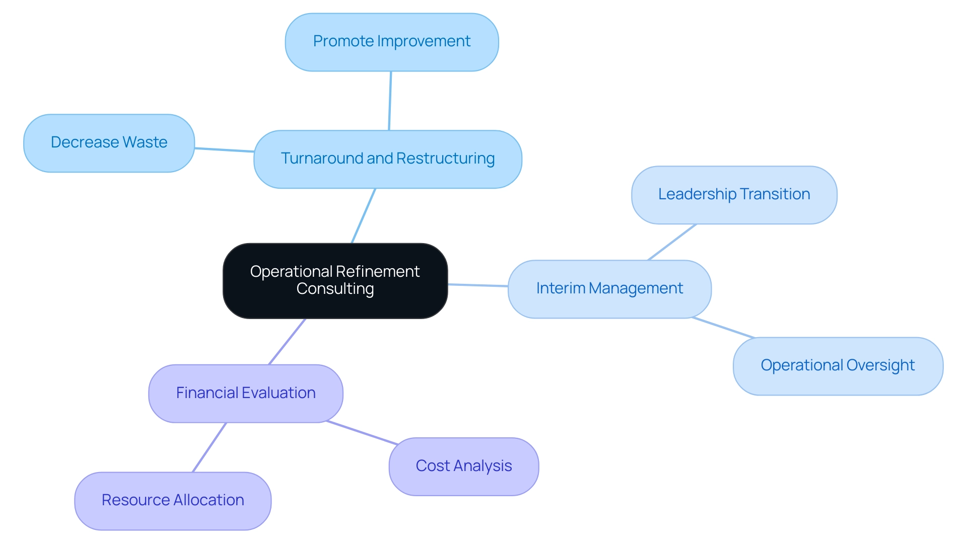 The central node represents the main consulting service, and branches represent its components and benefits.