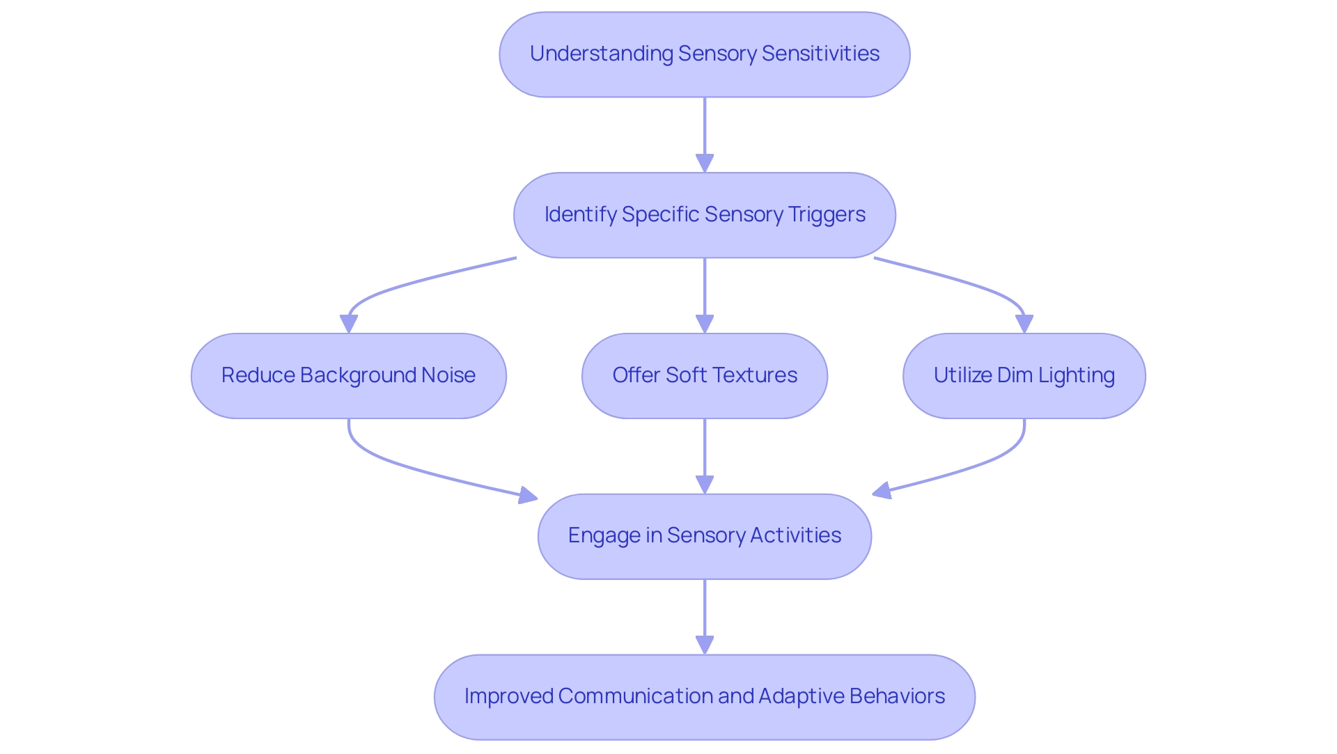 Each box represents a step in the process, with arrows indicating the flow of actions to support individuals with sensory sensitivities.