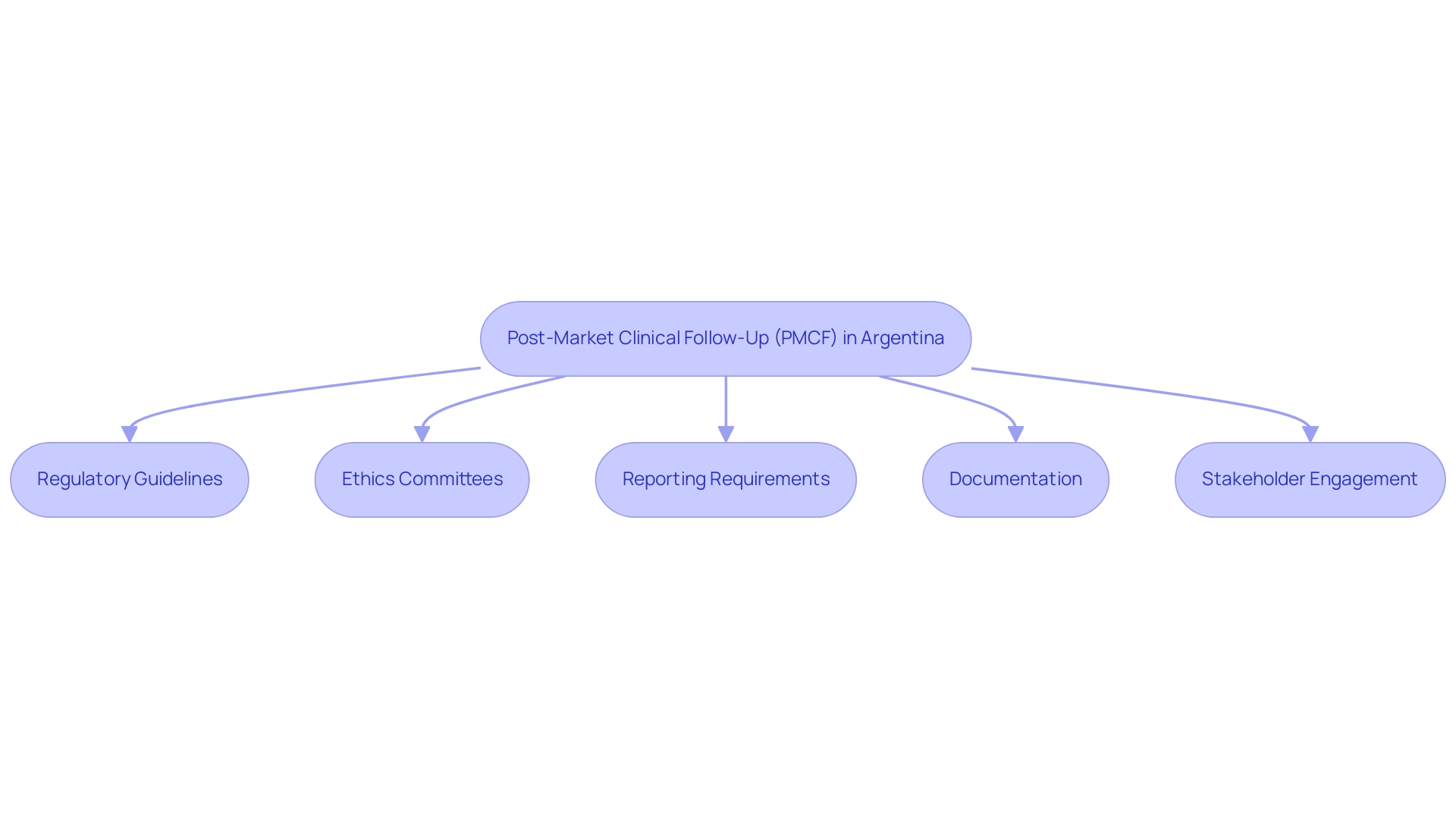 Each box represents a key aspect of the PMCF regulatory framework, with arrows indicating the relationships and flow between these components.