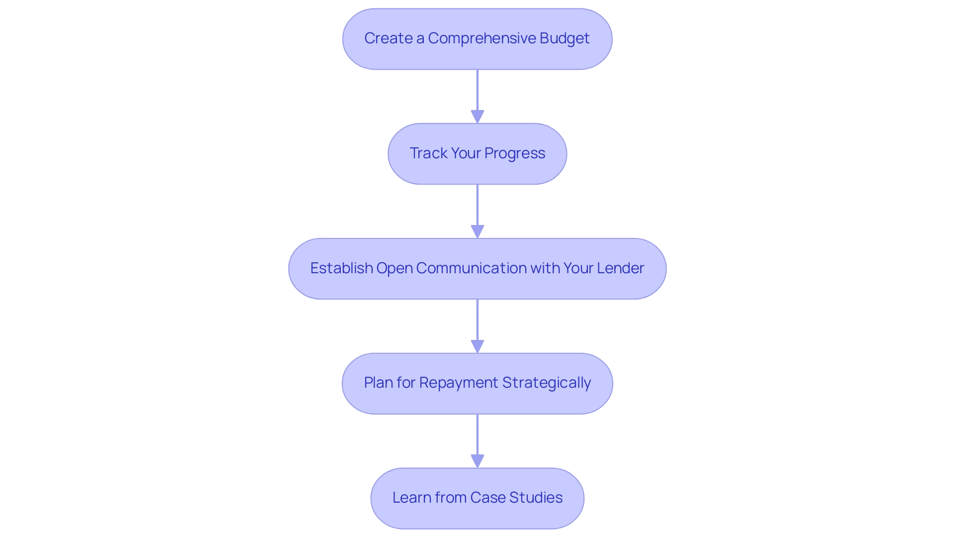 Each box represents a critical step in managing SBA loans, and the arrows indicate the recommended sequence for implementing these strategies.