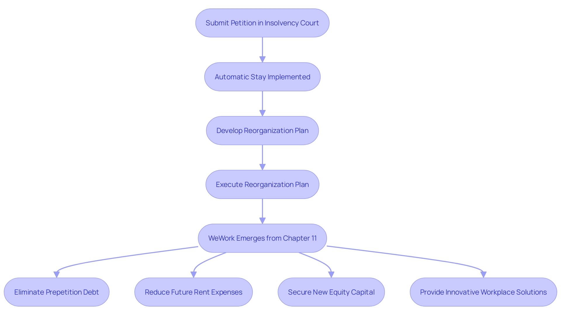 This flowchart illustrates the Chapter 11 reorganization process, highlighting key steps from petition submission to plan execution.