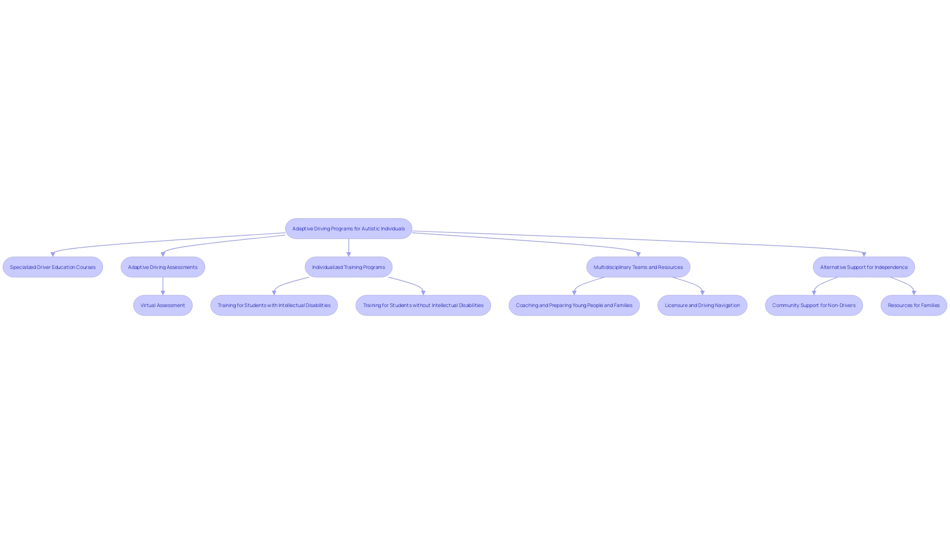 This flowchart illustrates the essential components and processes involved in adaptive driving programs for individuals with autism, highlighting the steps from education to evaluation and training.