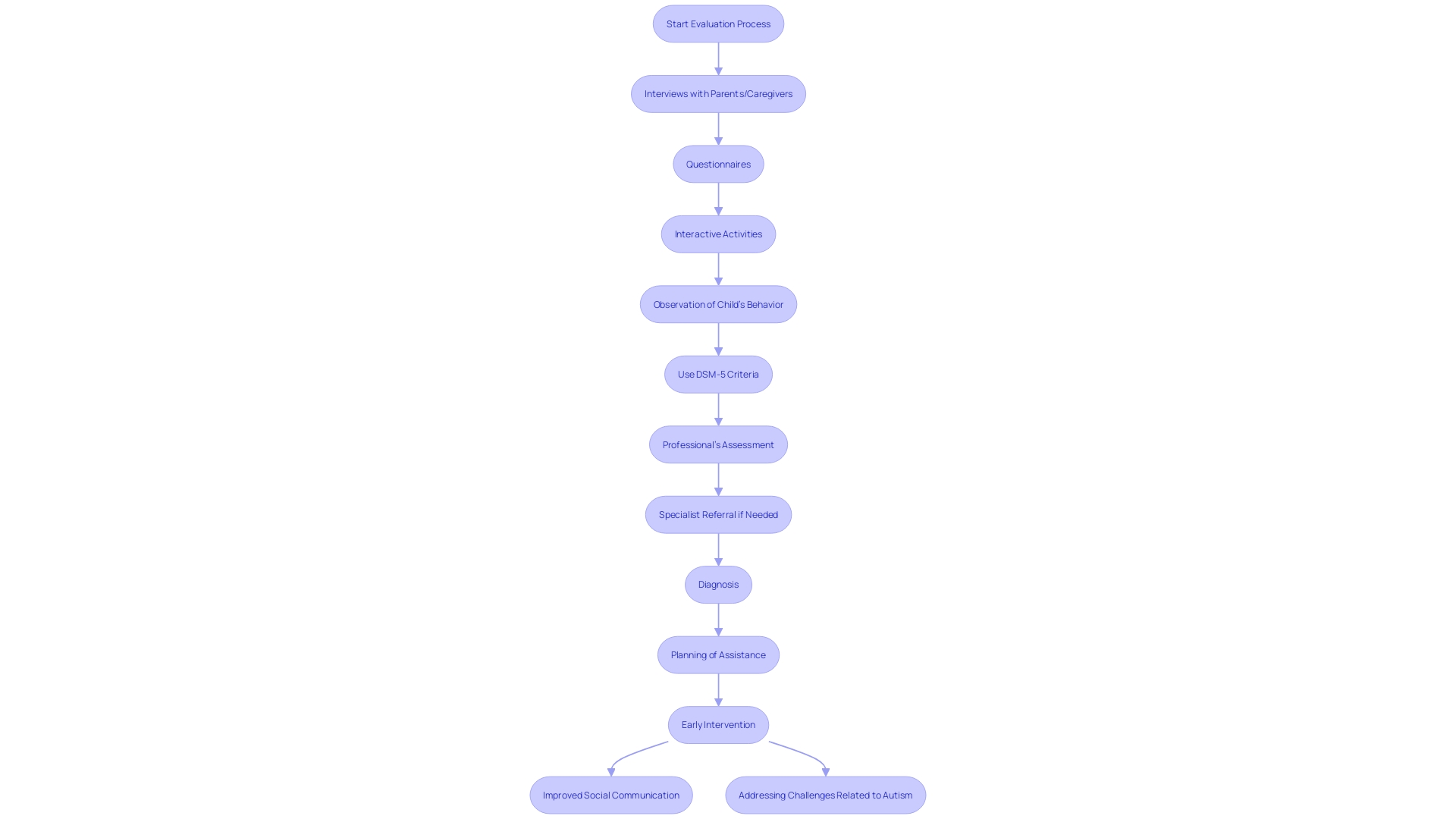 This flowchart illustrates the evaluation process for children with developmental disorders, highlighting the key steps and components involved in creating a tailored support plan.