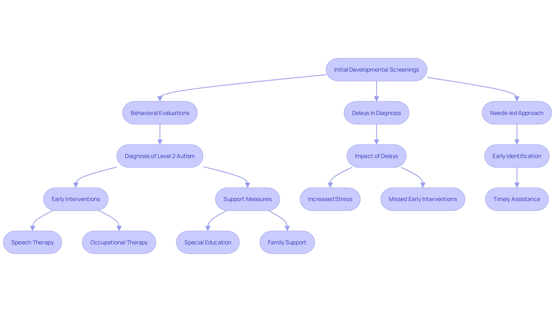 This flowchart illustrates the process of diagnosing Level 2 Autism and the subsequent steps for intervention and support.