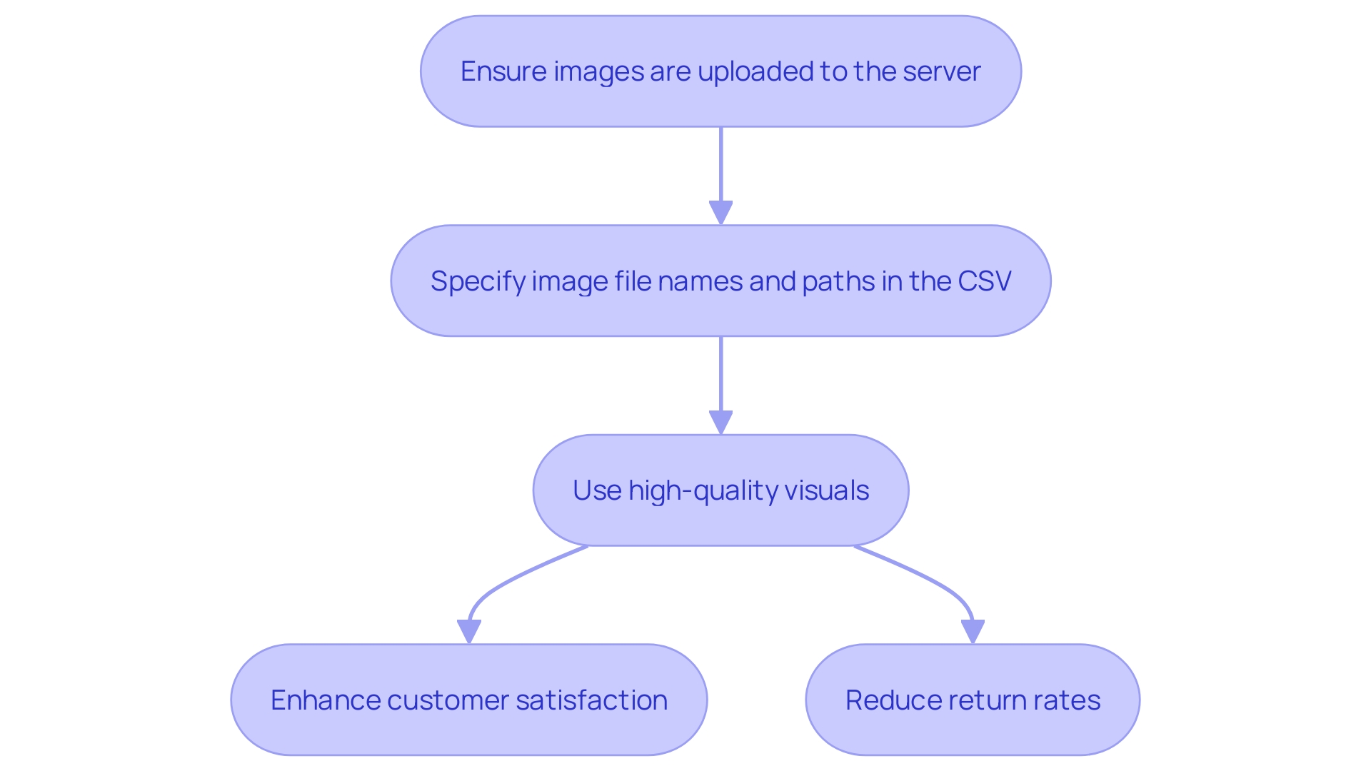 This flowchart illustrates the process of integrating images into a platform via a CSV file, highlighting key steps from image preparation to uploading and linking.