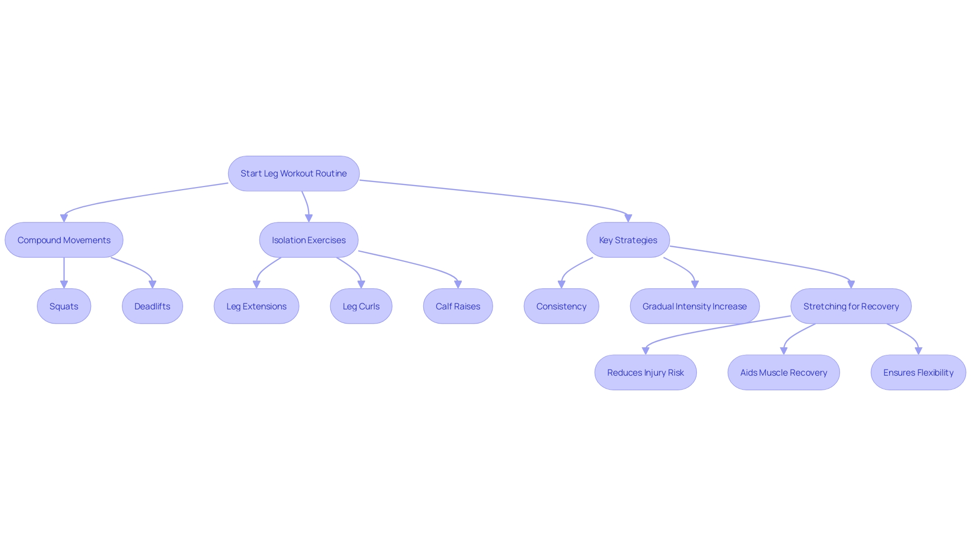 This flowchart outlines an effective leg training regimen, illustrating the sequence of exercises and strategies for strength development.
