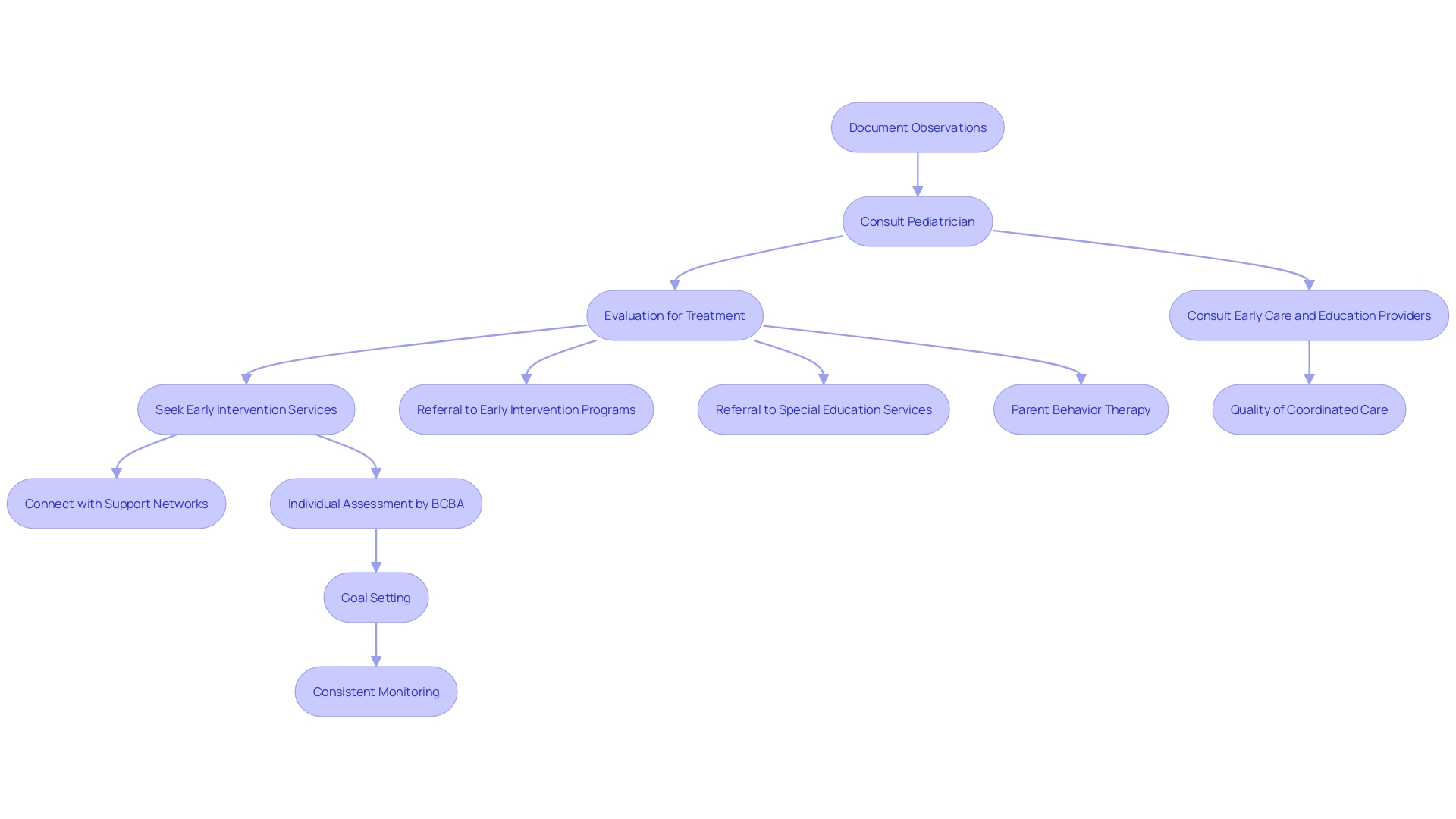 This flowchart outlines the recommended steps for parents who notice signs of autism in their two-month-old baby, guiding them from observation to seeking support.