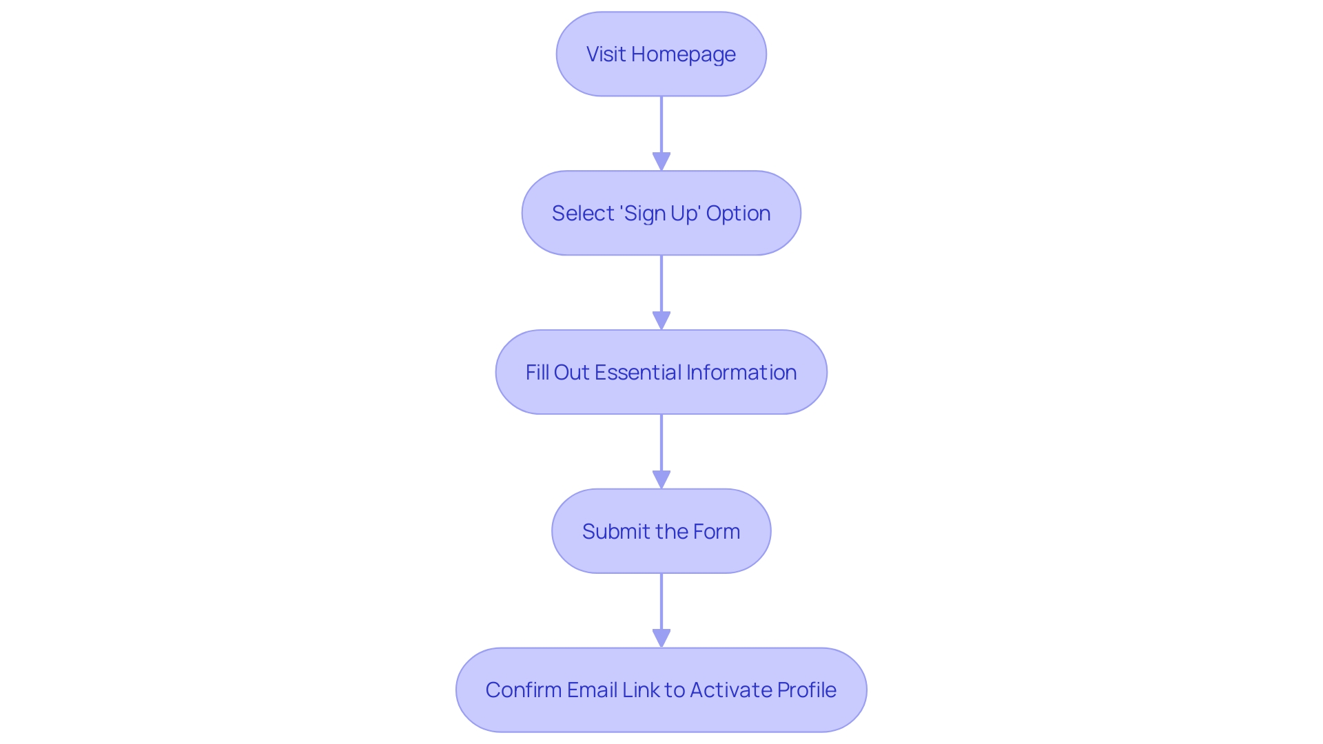 This flowchart outlines the step-by-step process for setting up a profile on the platform's website.