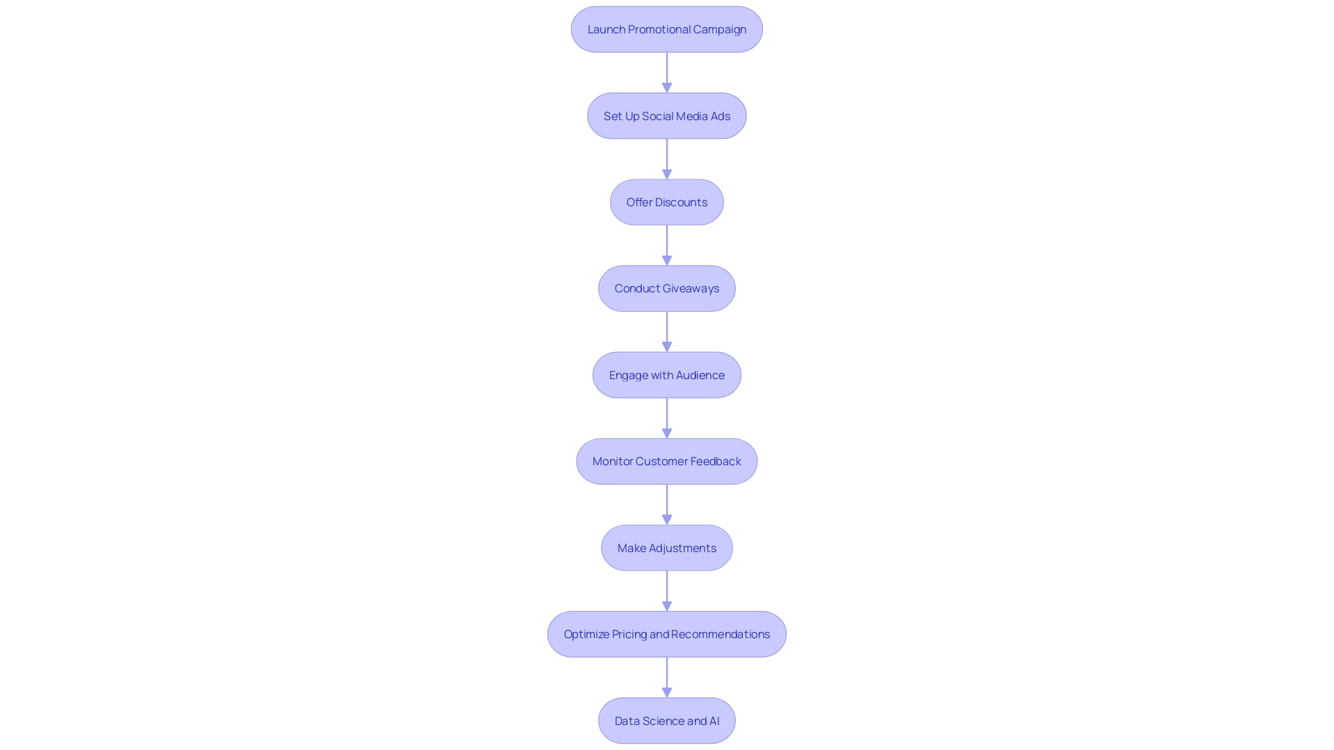 This flowchart outlines the steps for launching a promotional campaign for an online store, highlighting key strategies and adjustments based on customer feedback.