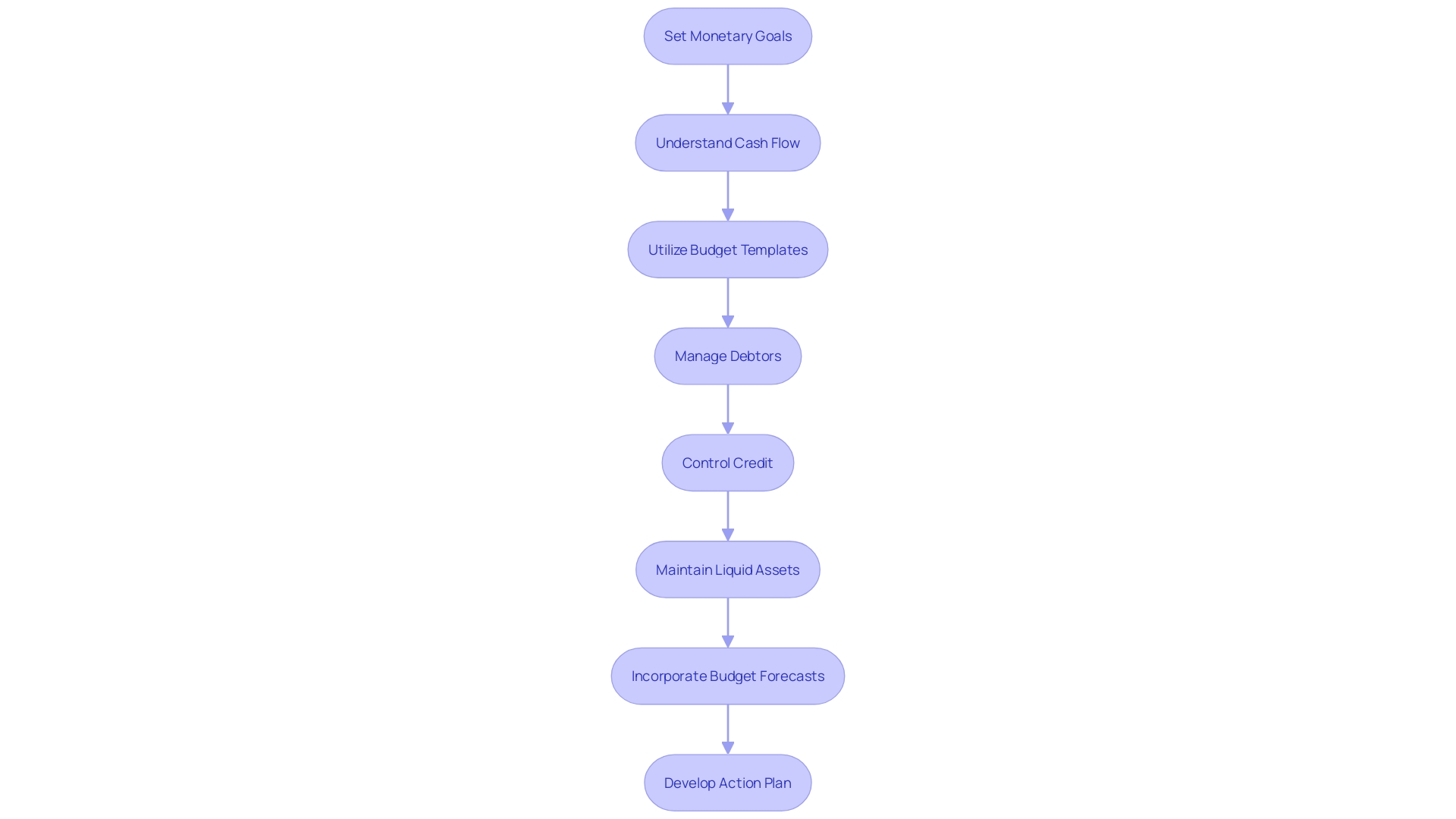 This flowchart outlines the steps involved in creating a comprehensive action plan for achieving monetary goals in an organization. It illustrates the progression from setting goals to managing cash flow and implementing budget forecasts.