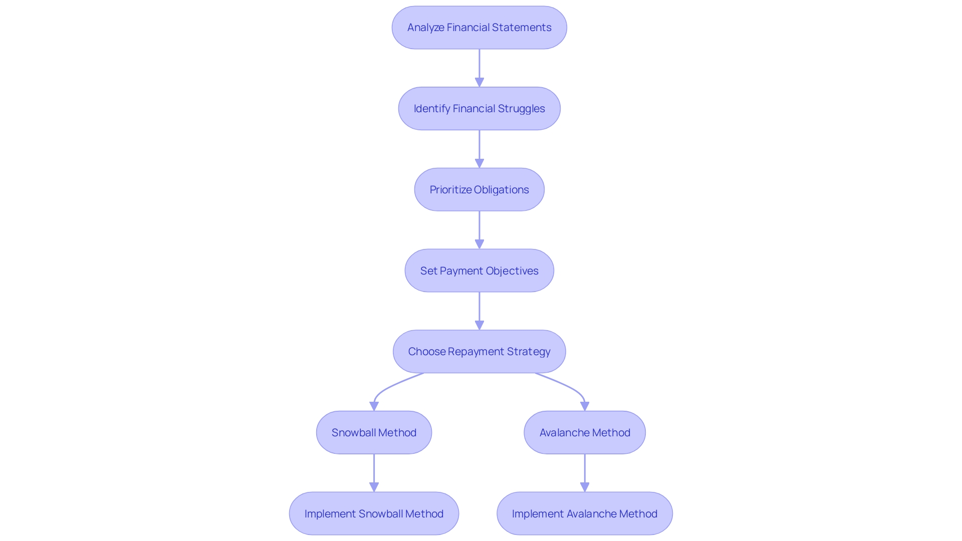 This flowchart outlines the structured repayment plan process for effective financial management, detailing the steps from analysis to implementation of repayment strategies.