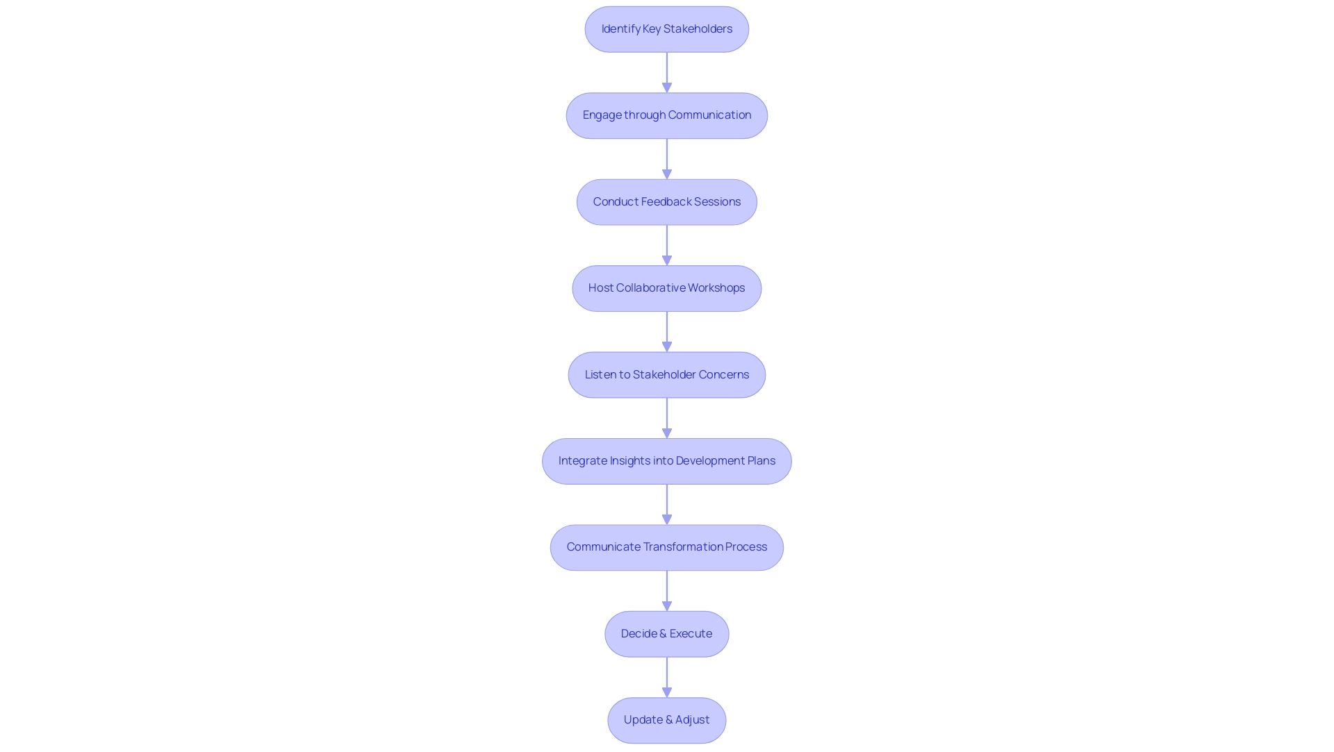 Each box represents a step in the stakeholder engagement process, with colors indicating identification, engagement, and decision-making phases.