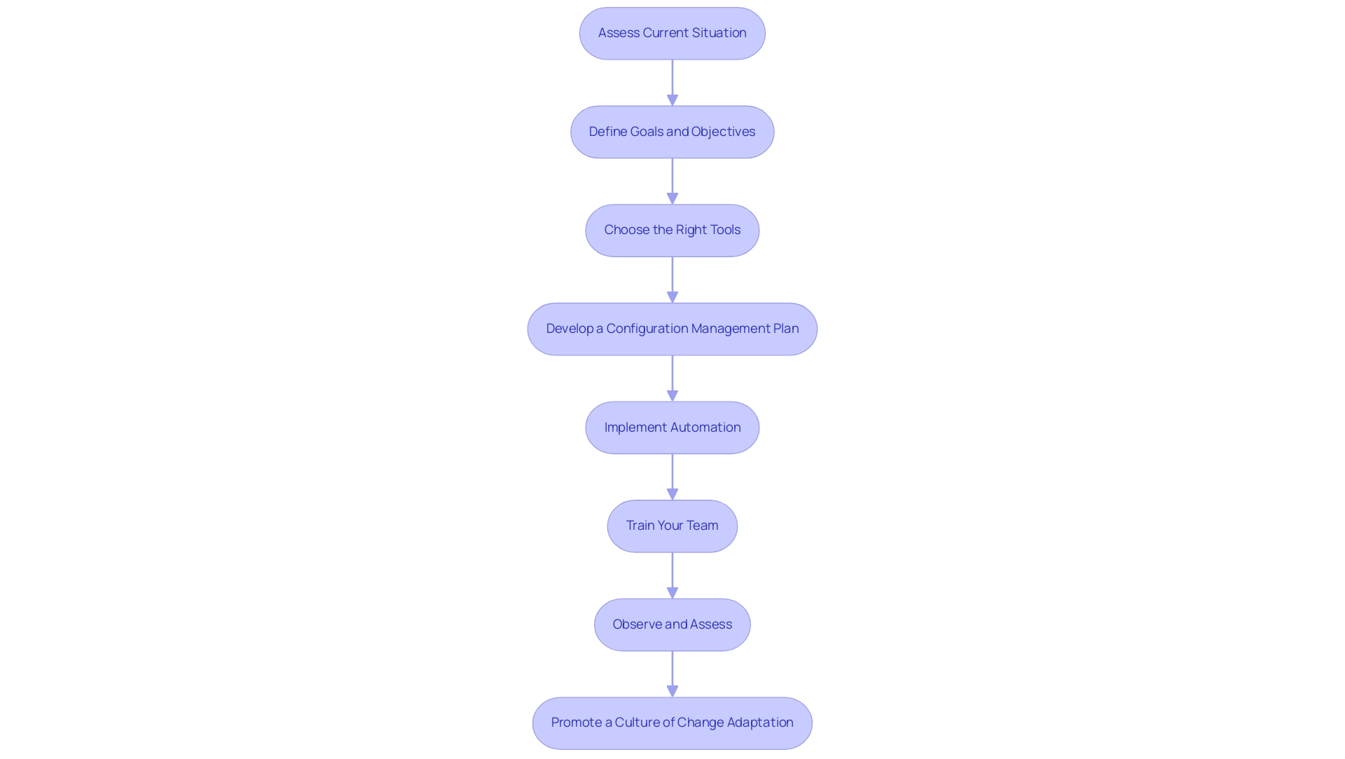 Each box represents a step in the configuration management process, with arrows indicating the sequential flow from one step to the next.