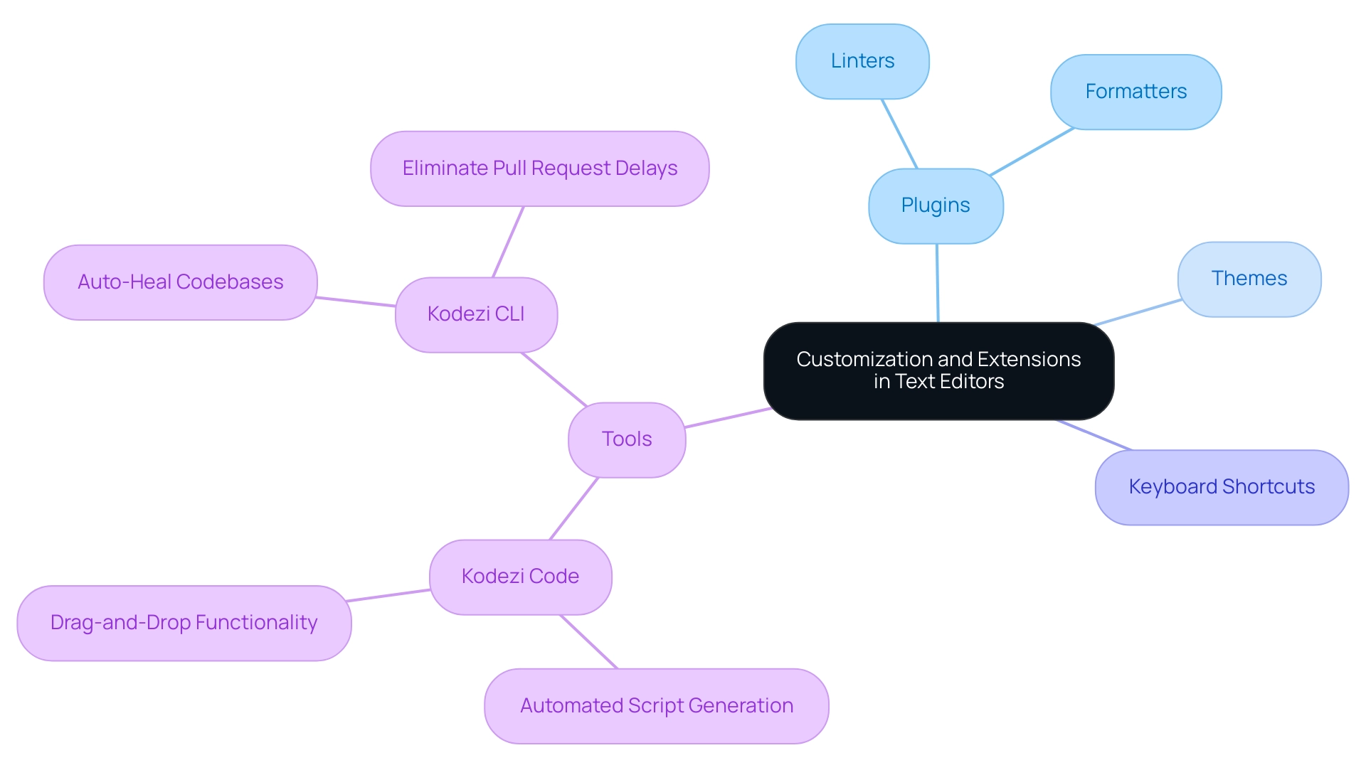 The central node represents the overall theme of customization, with branches showing various options and tools that enhance programming efficiency.