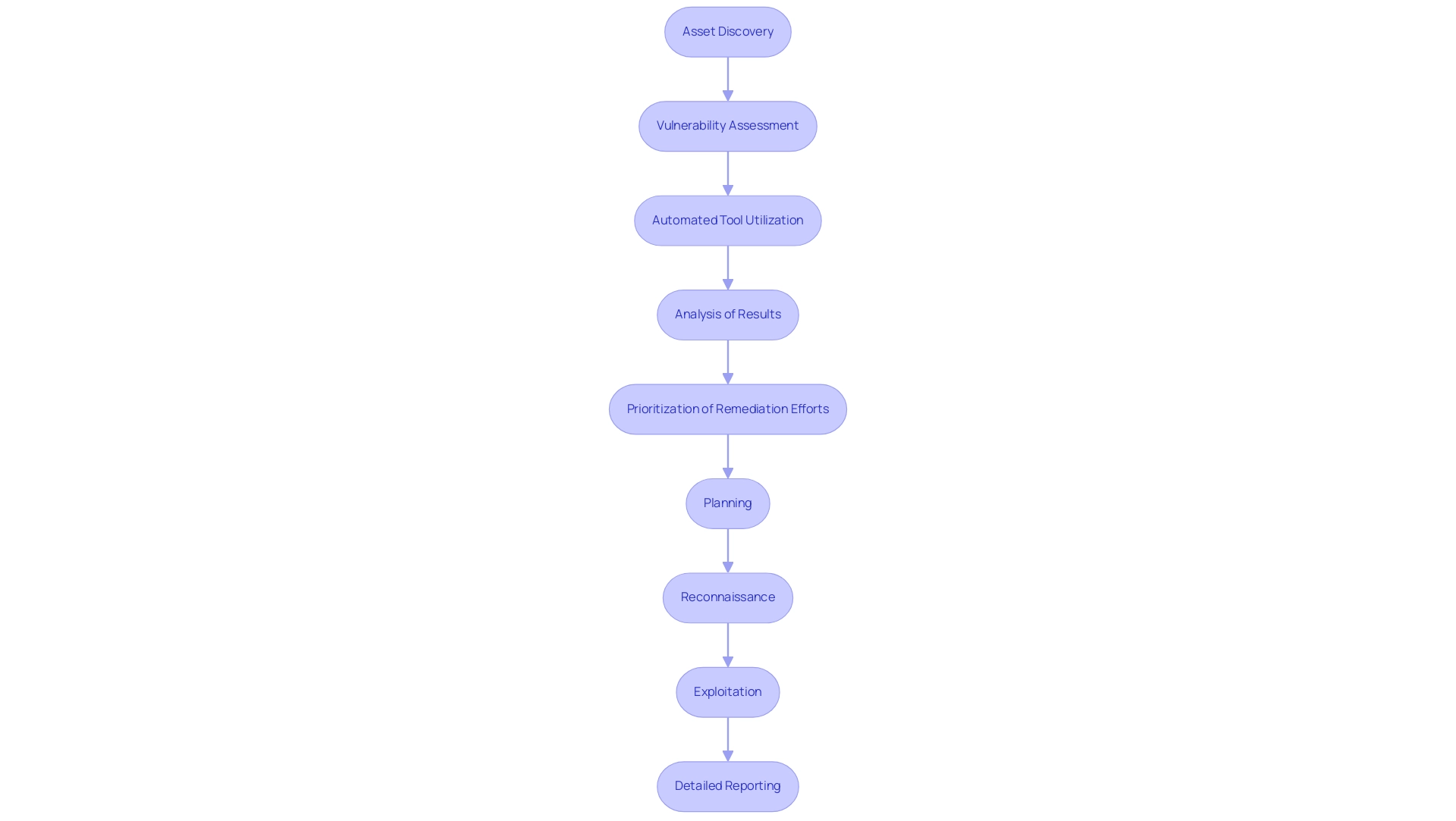 Each box represents a step in the vulnerability assessment and penetration testing process, and the arrows indicate the sequential flow of actions taken.