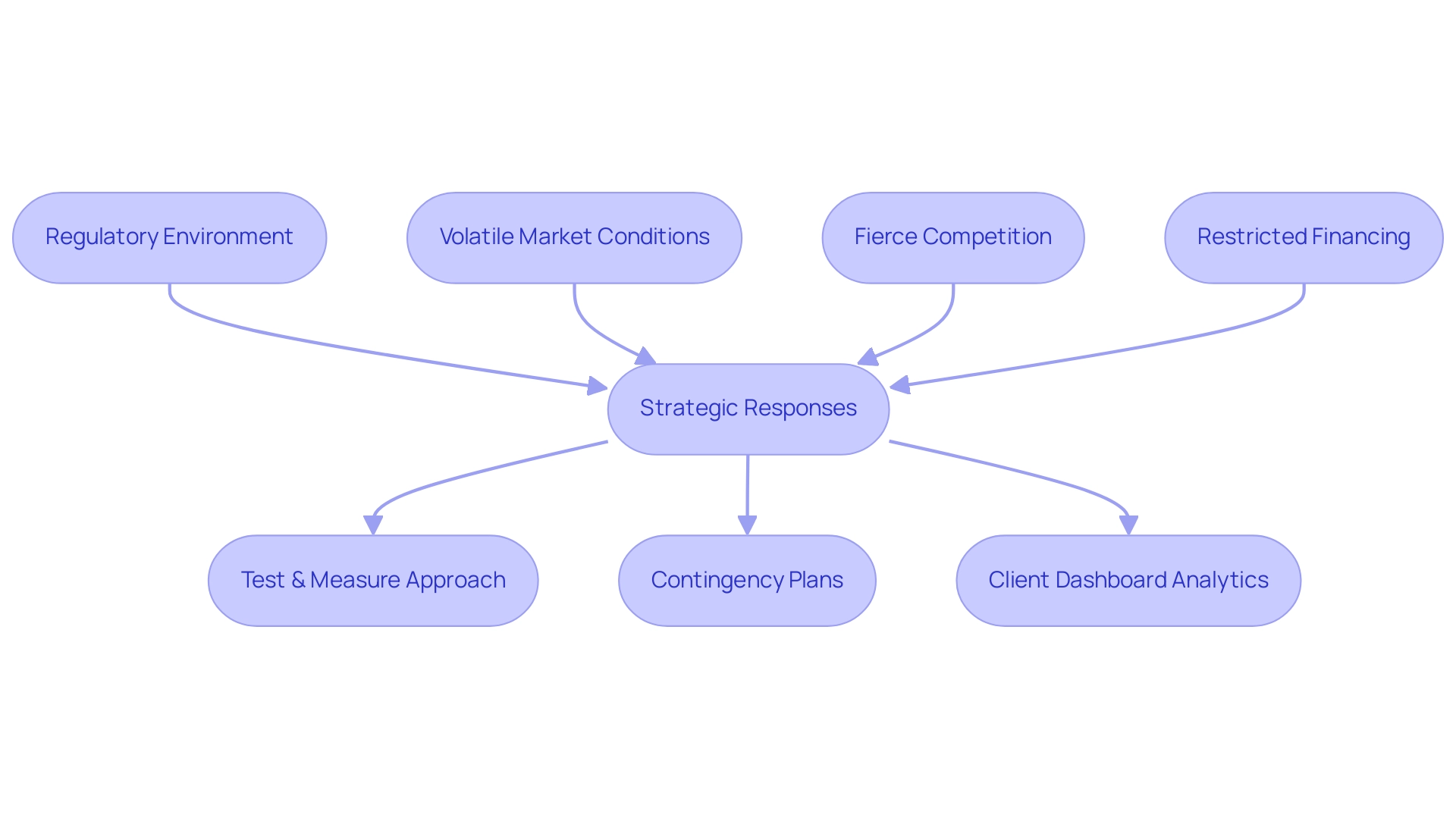 Each box represents a challenge or strategy, with arrows indicating the flow from challenges to corresponding strategic responses.