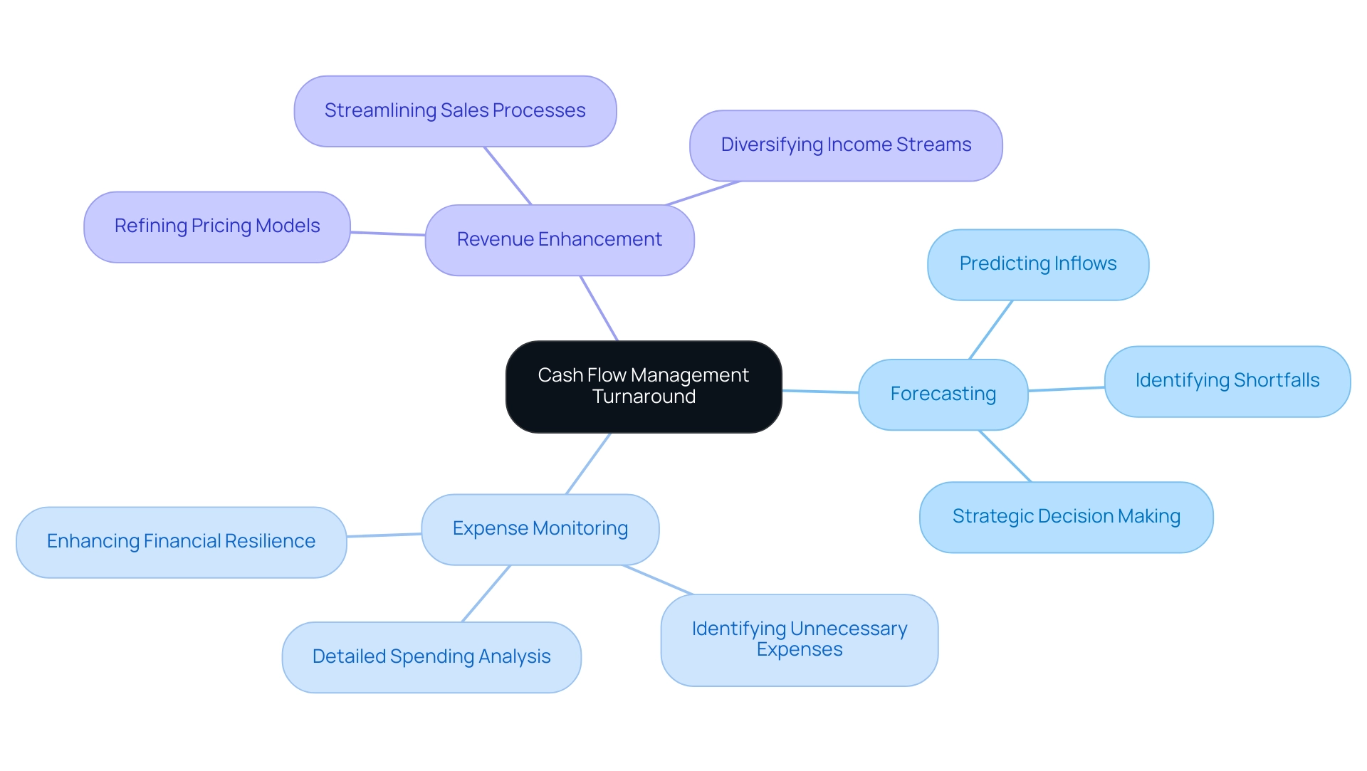 Each branch represents a key strategy in cash flow management, with colors signifying each strategy's unique contributions.